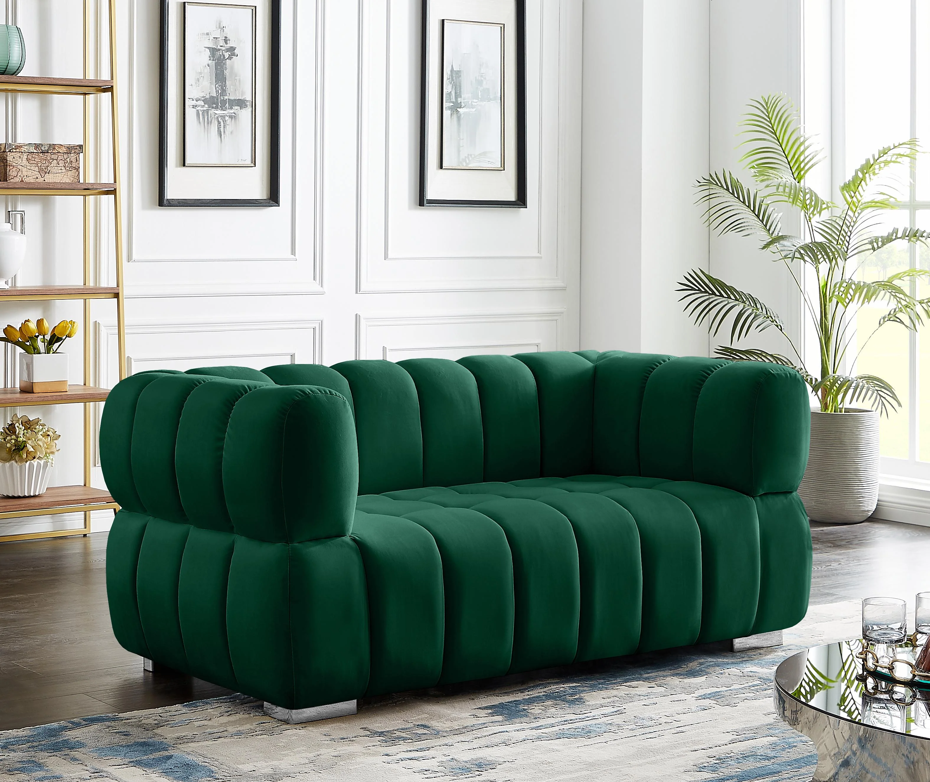 Gwen Green Velvet Loveseat - Image 4