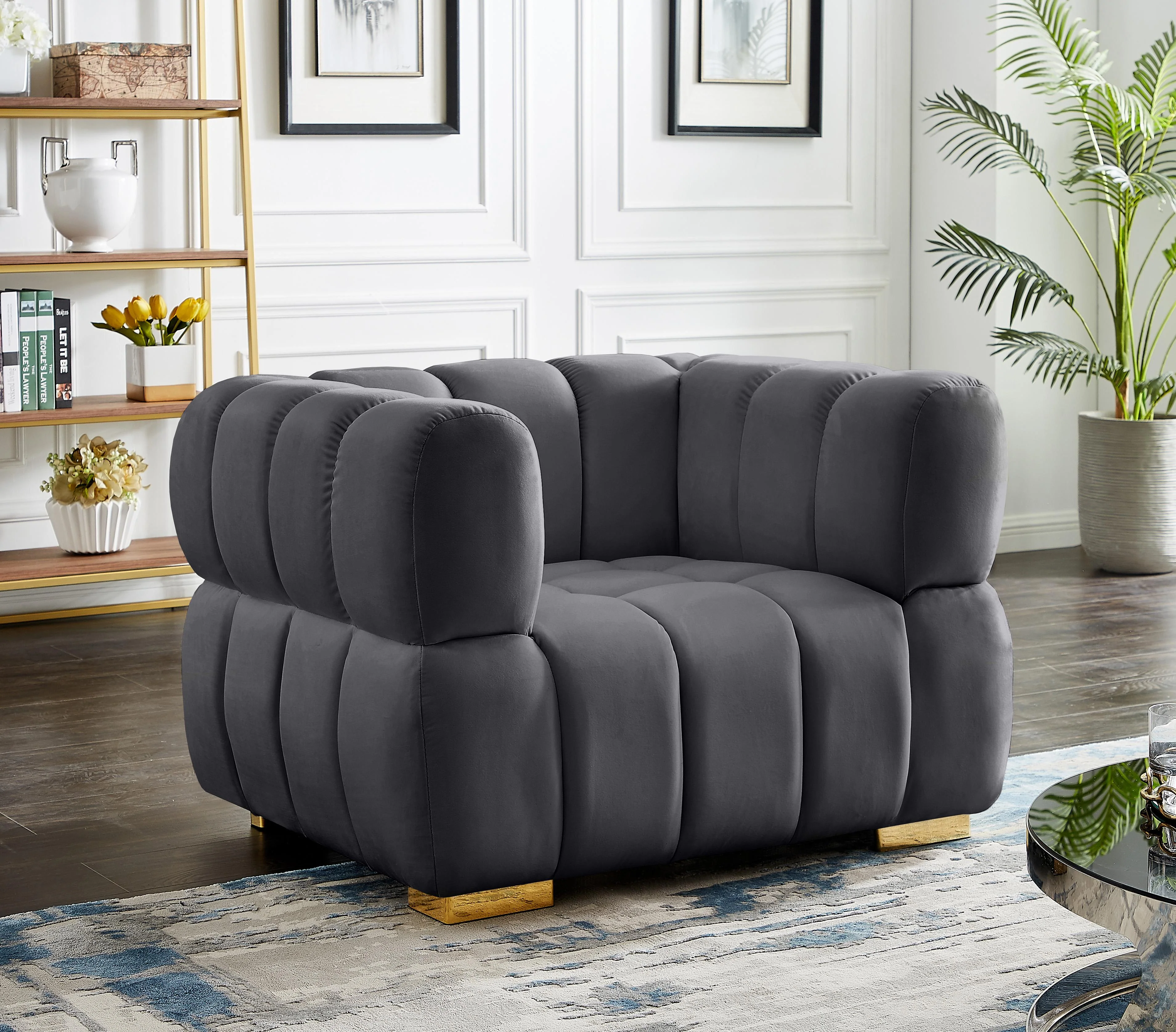 Gwen Grey Velvet Chair - Image 3
