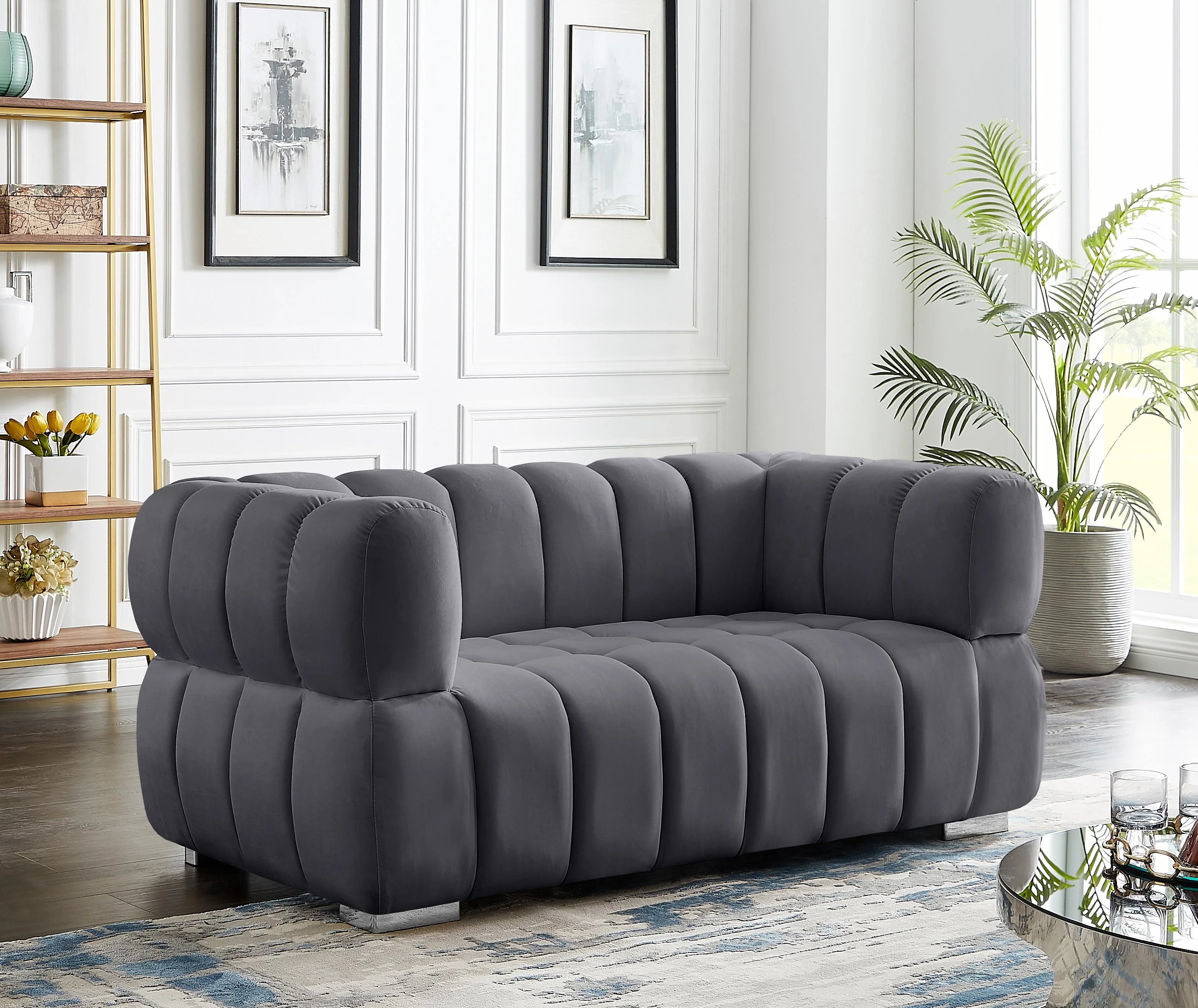 Gwen Grey Velvet Loveseat - Image 4