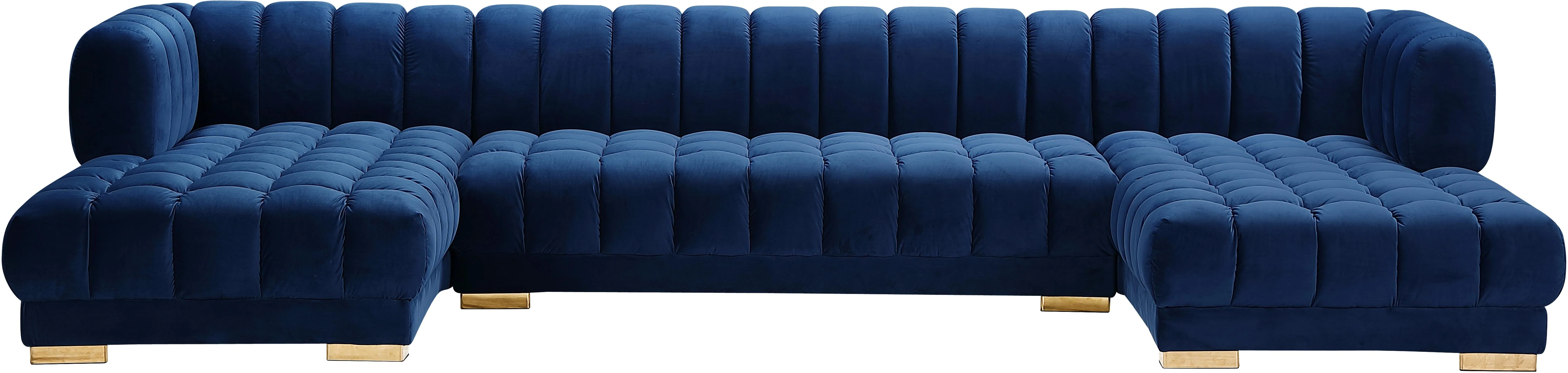 Gwen Navy Velvet 3pc. Sectional (3 Boxes) - Image 5