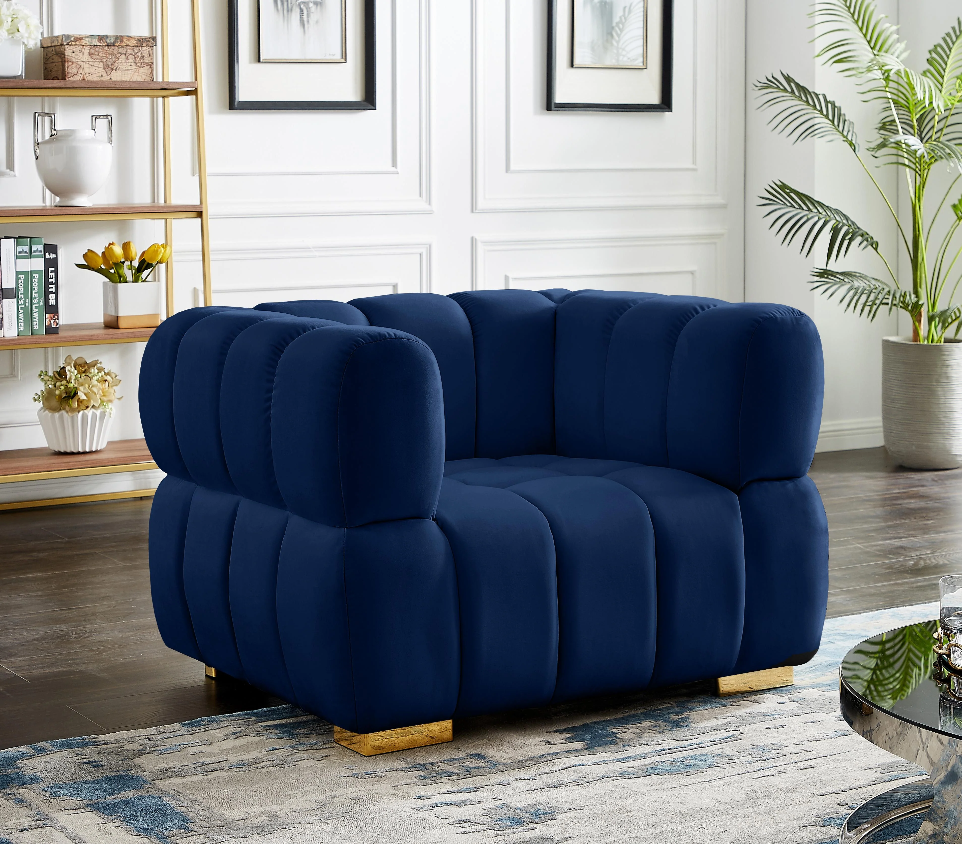 Gwen Navy Velvet Chair - Image 3