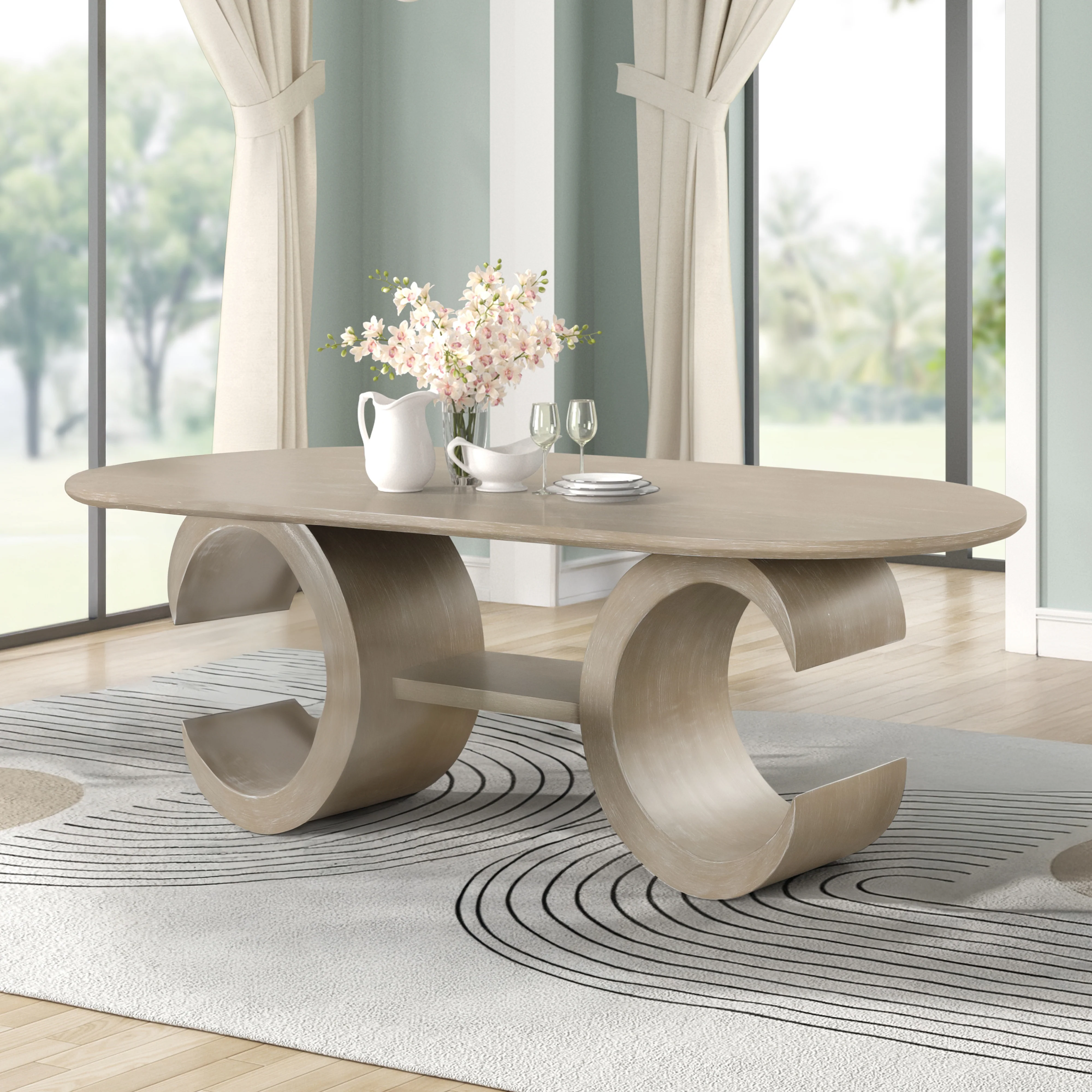 Gwendolyn Oval Dining Table Base-Cerused Taupe - Image 6
