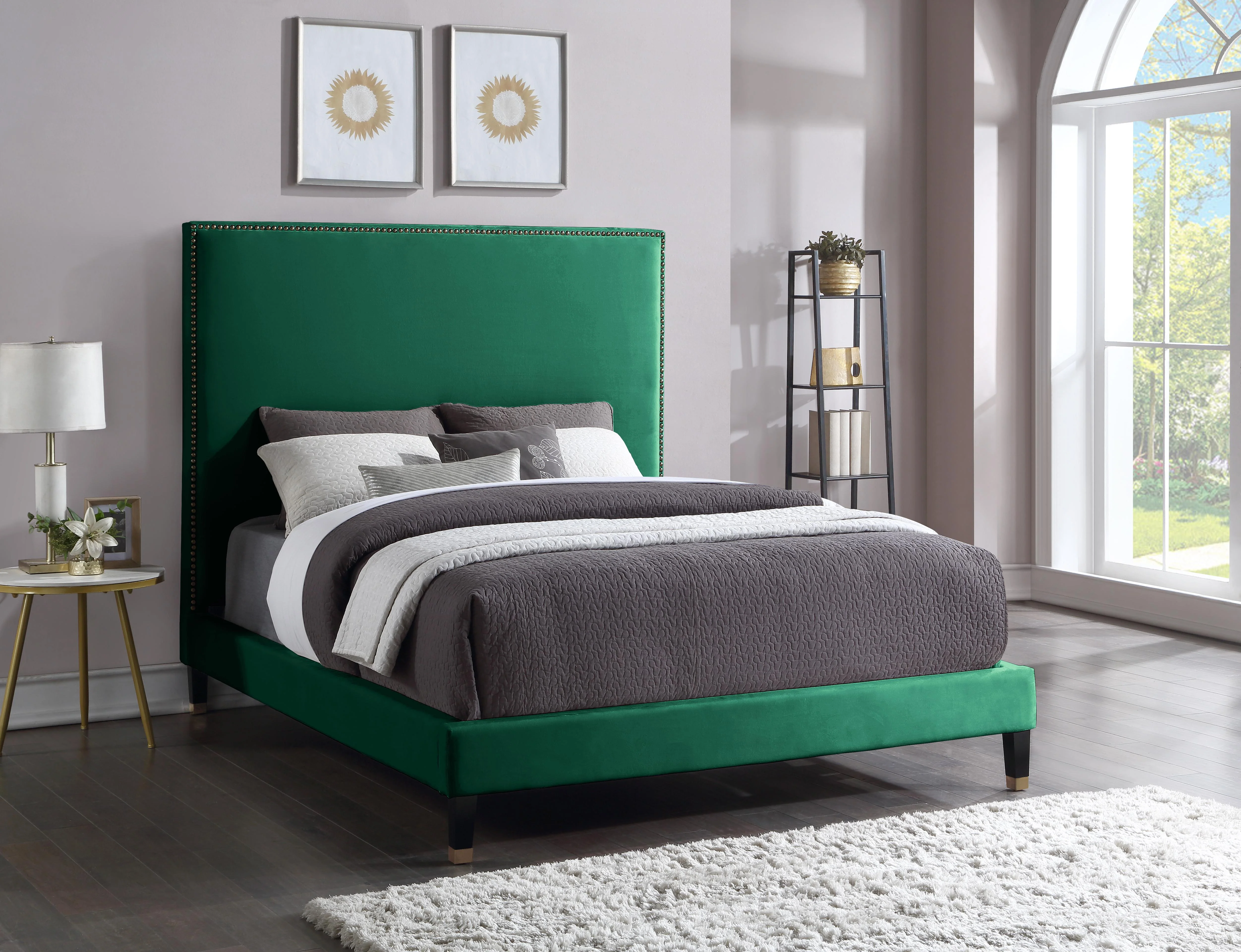 Harlie Green Velvet King Bed - Image 2