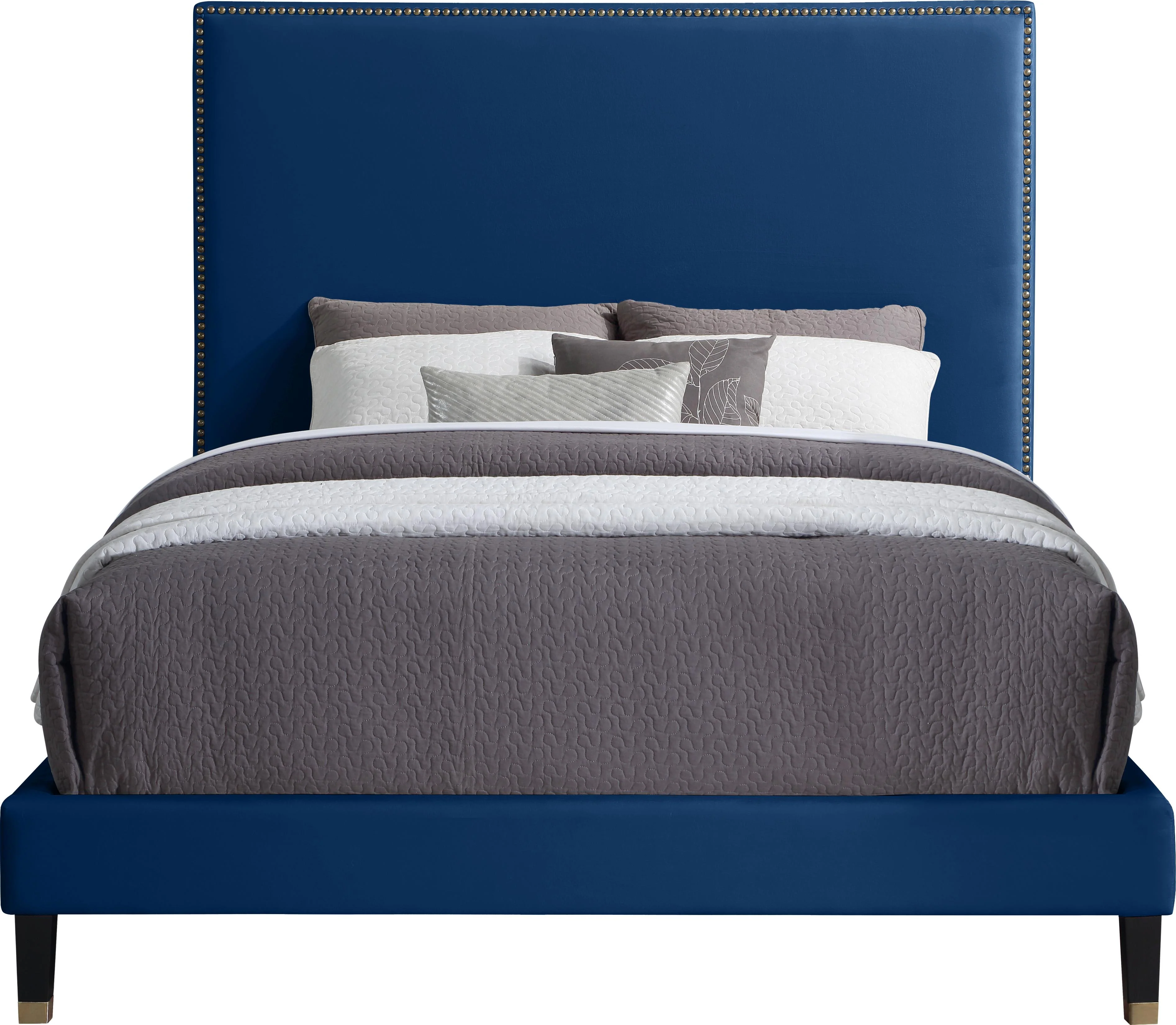 Harlie Navy Velvet Full Bed - Image 3