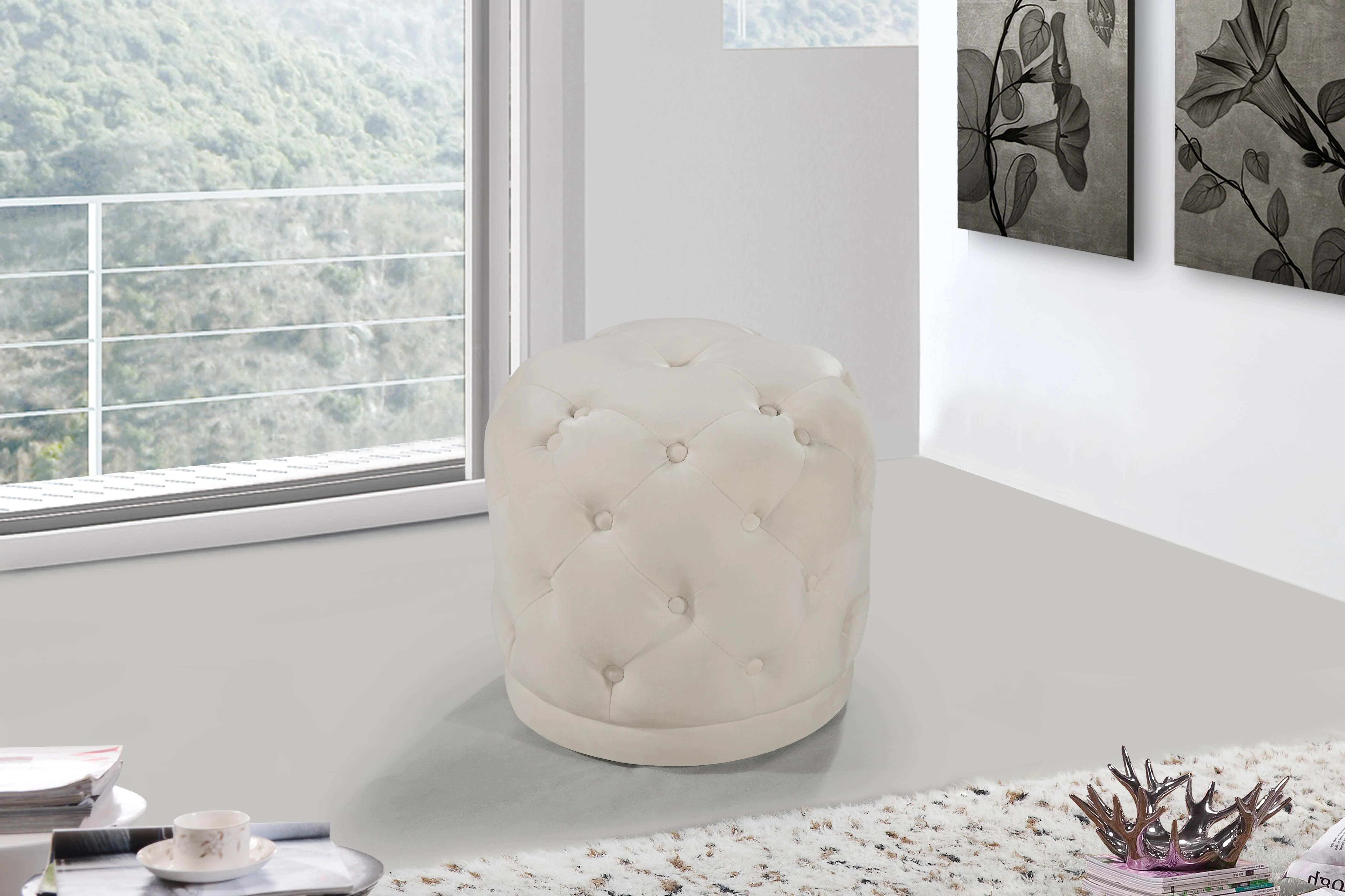Harper Cream Velvet Ottoman/Stool - Image 2