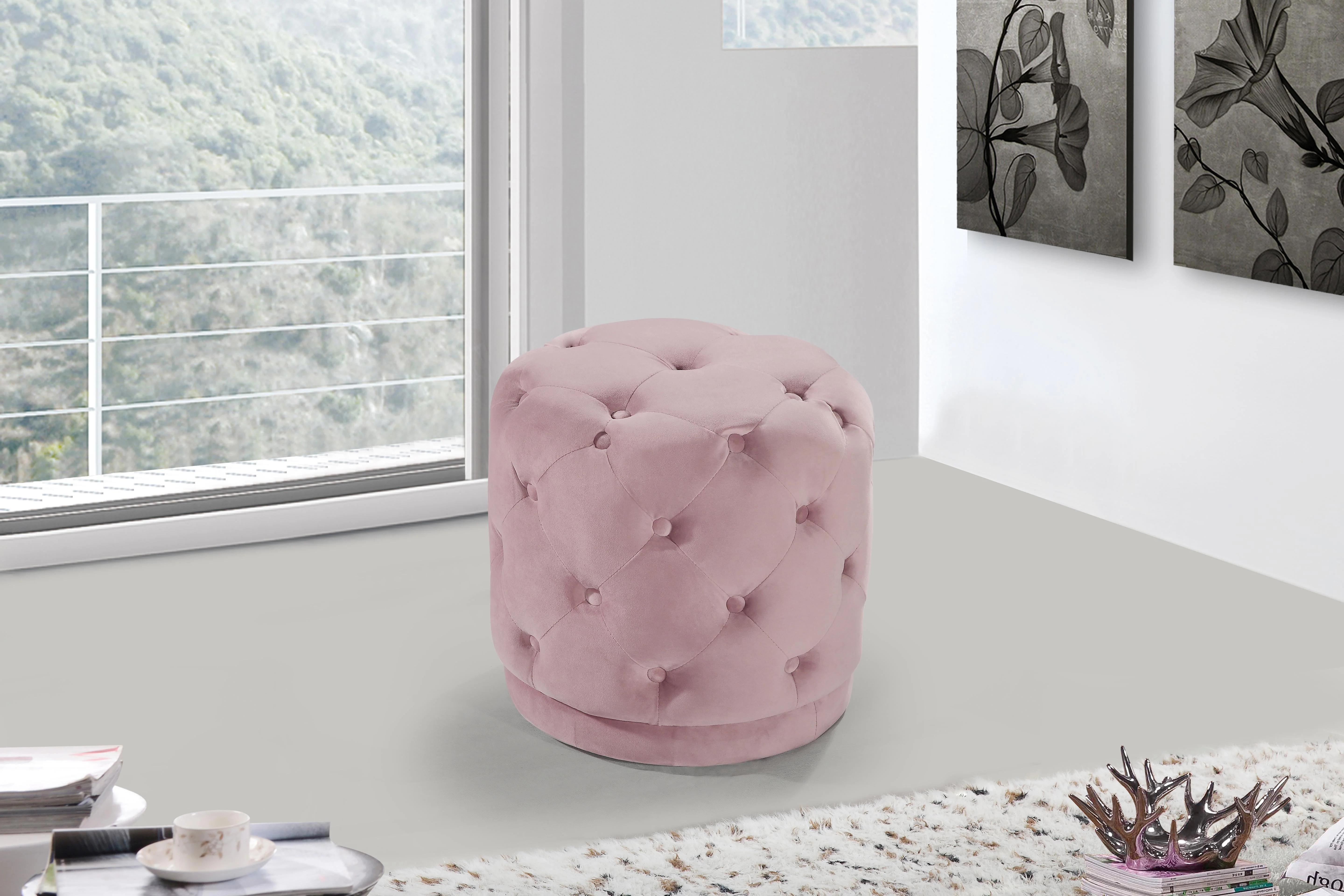 Harper Pink Velvet Ottoman/Stool - Image 2