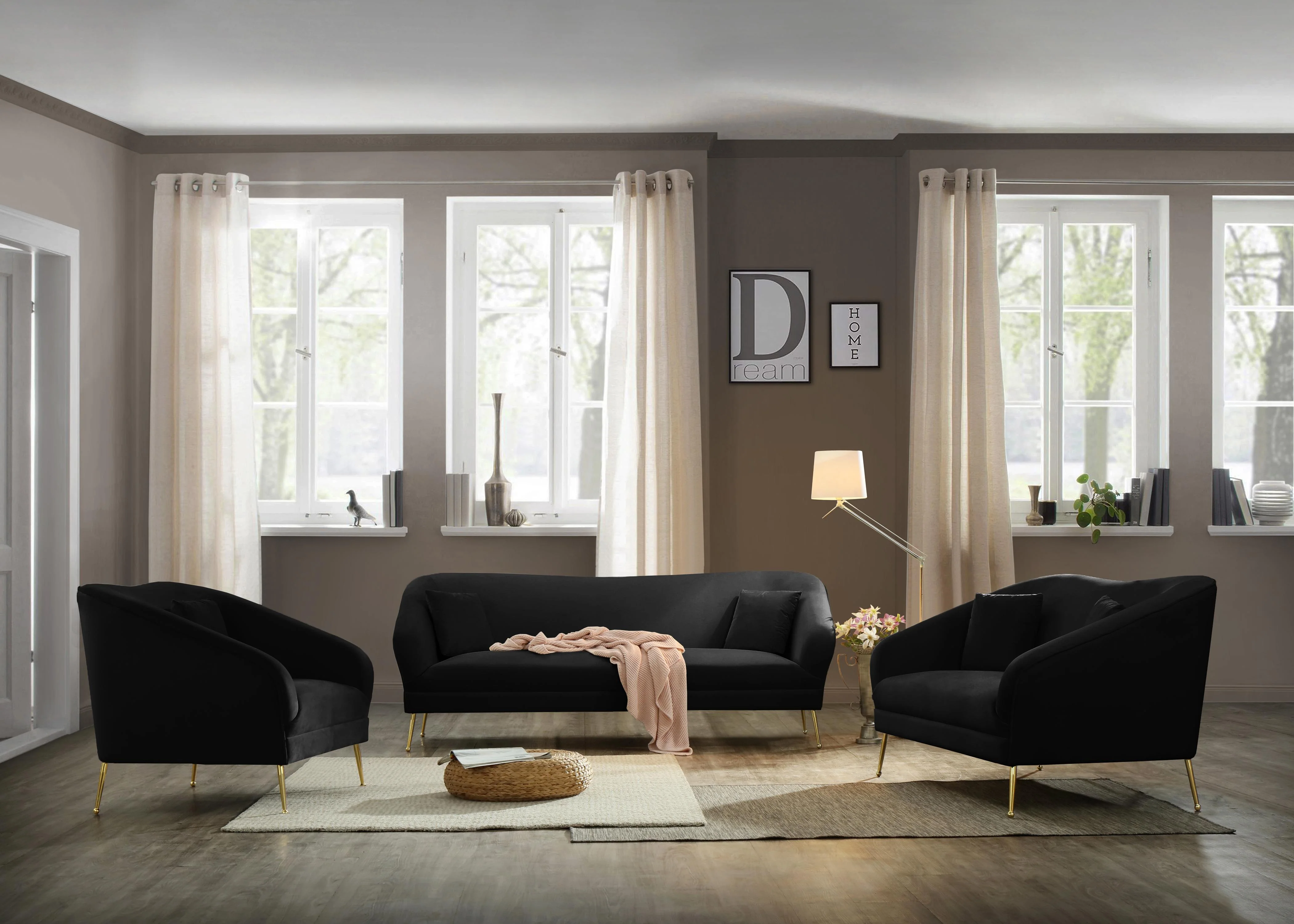 Hermosa Black Velvet Loveseat - Image 5
