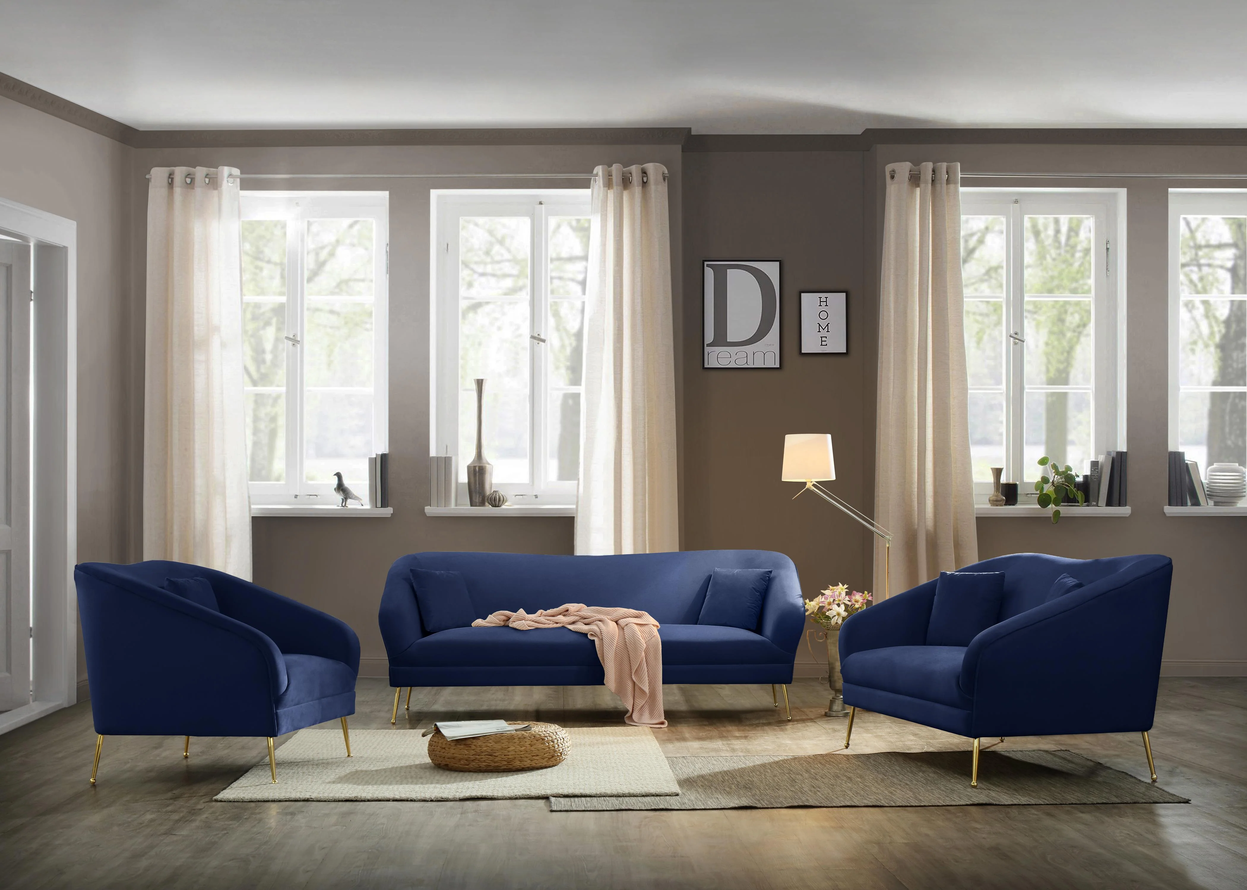 Hermosa Navy Velvet Loveseat - Image 5