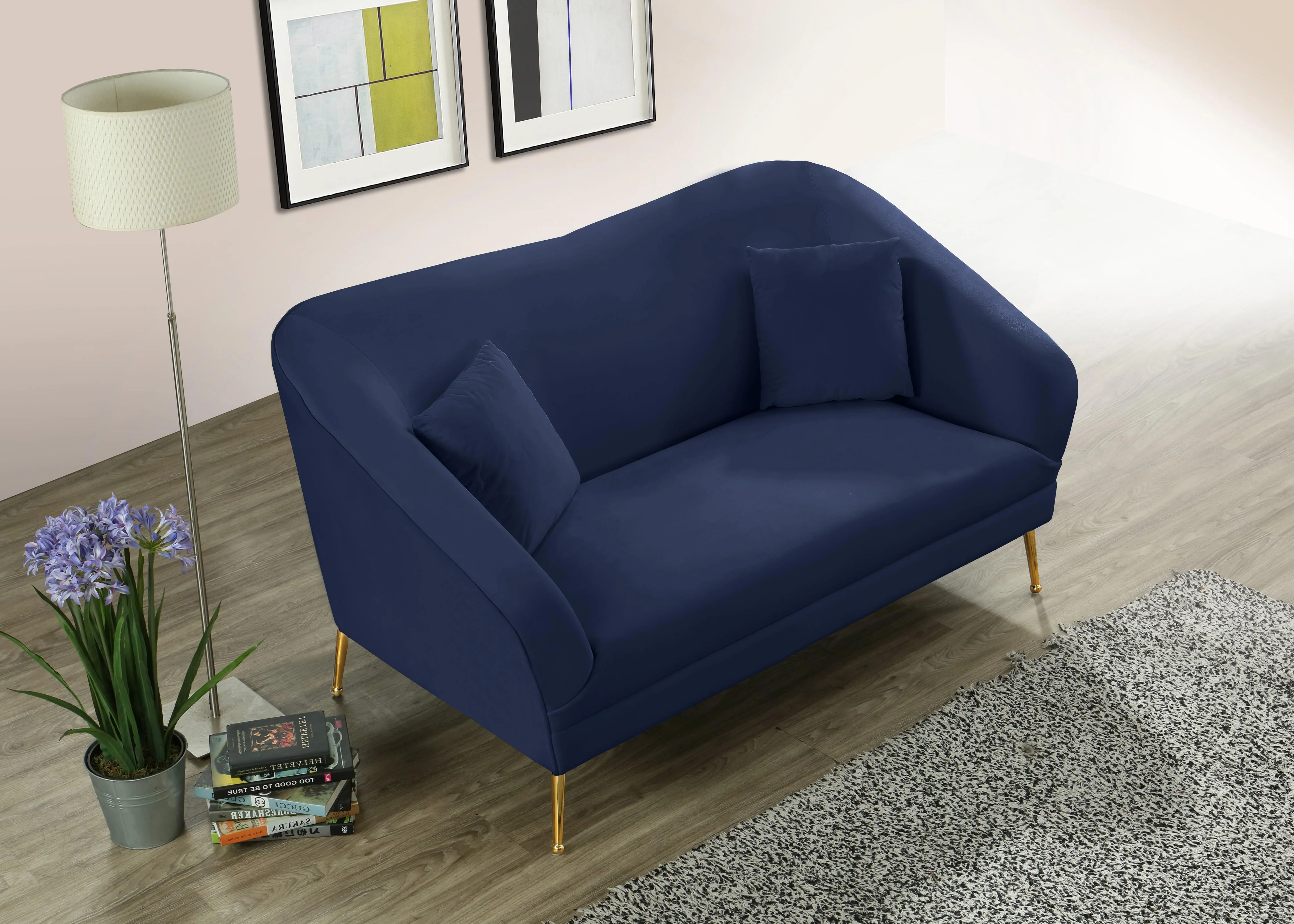 Hermosa Navy Velvet Loveseat - Image 7