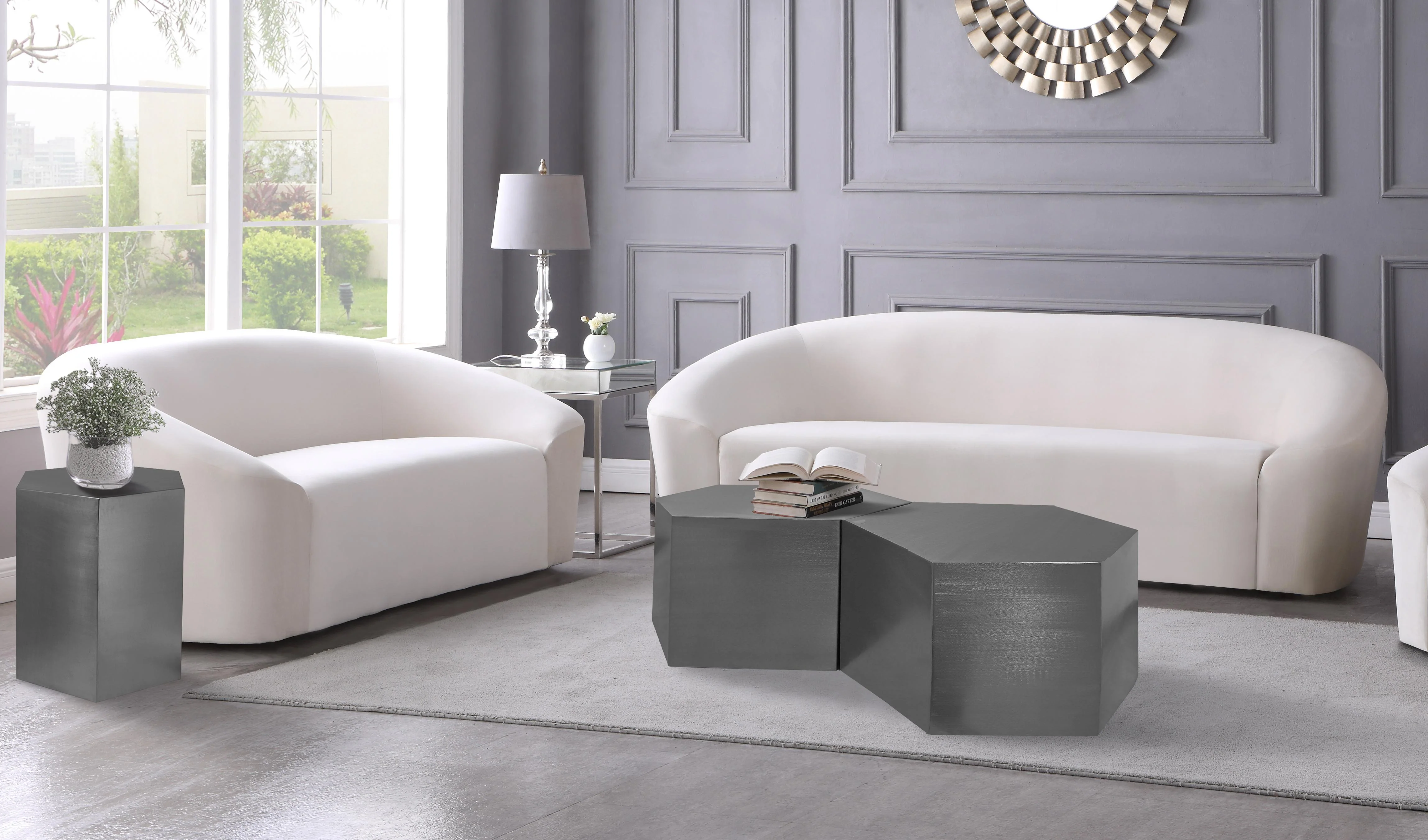 Hexagon Brushed Chrome End Table - Image 8