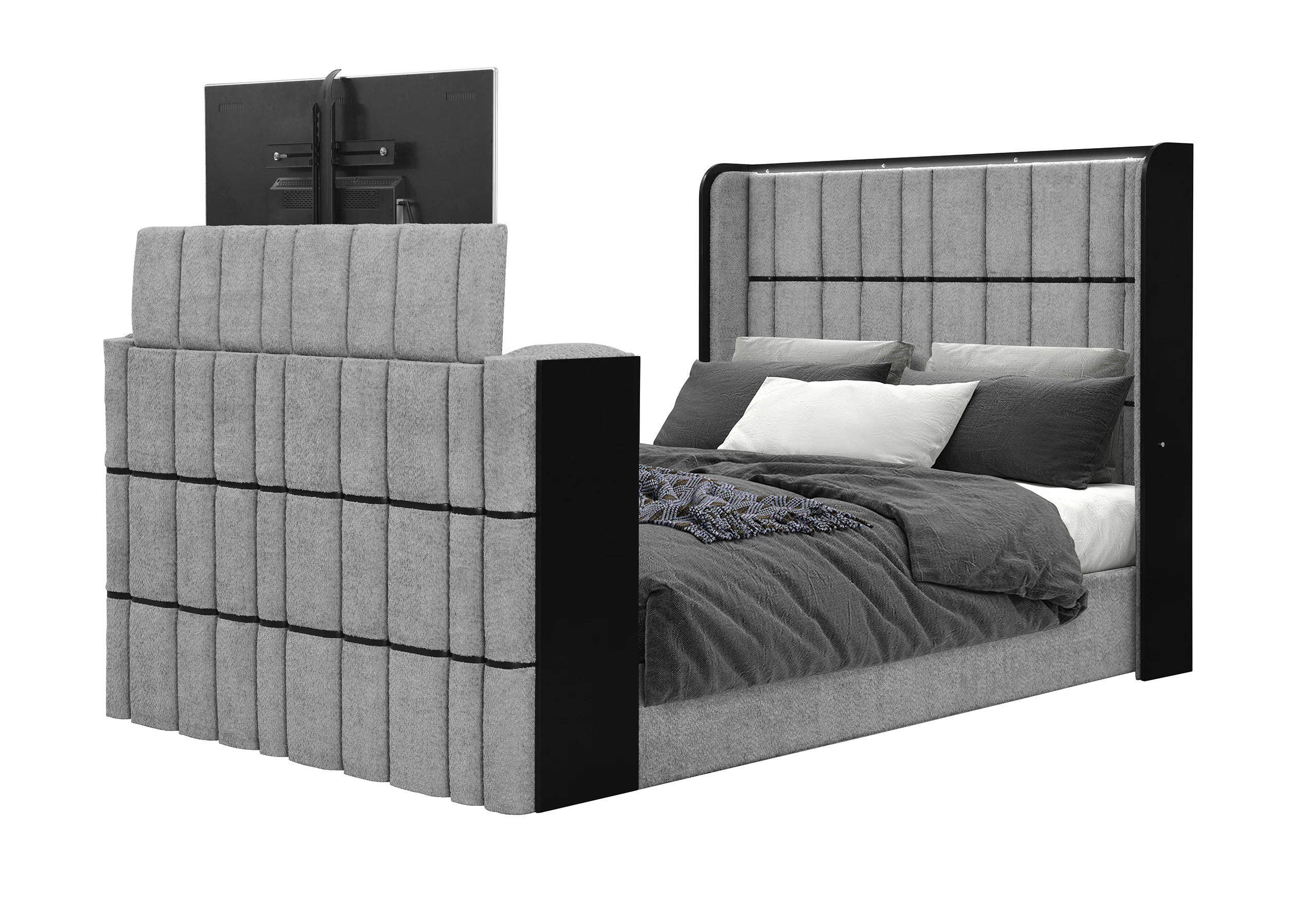 ISABELLA GREY QUEEN BED W/LED, TV LIFT, SPEAKER AND FIREPLACE - Image 3