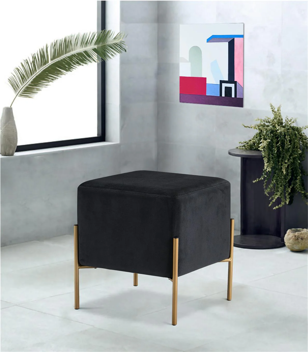 Isla Black Velvet Ottoman/Stool - Image 2