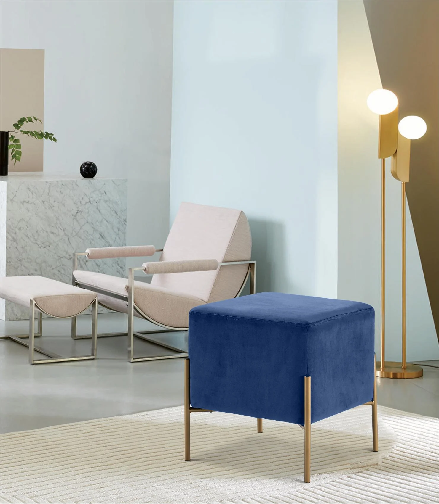 Isla Navy Velvet Ottoman/Stool - Image 2