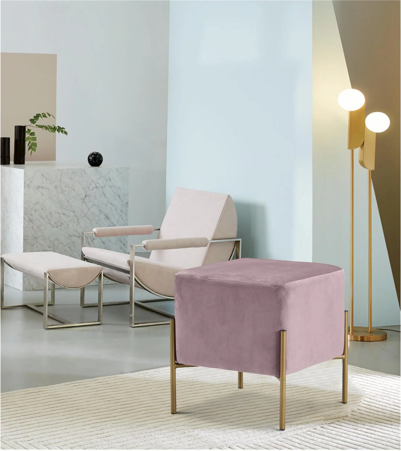 Isla Pink Velvet Ottoman/Stool - Image 2