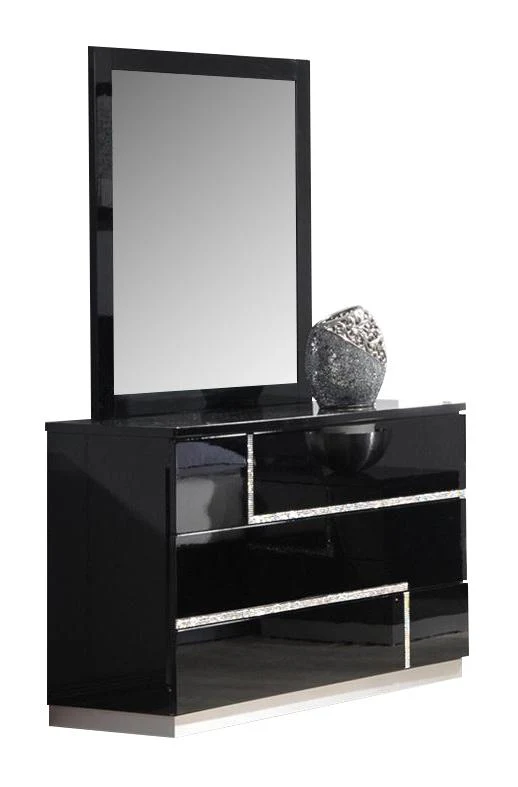 J&M Lucca Dresser and Mirror in Black Lacquer