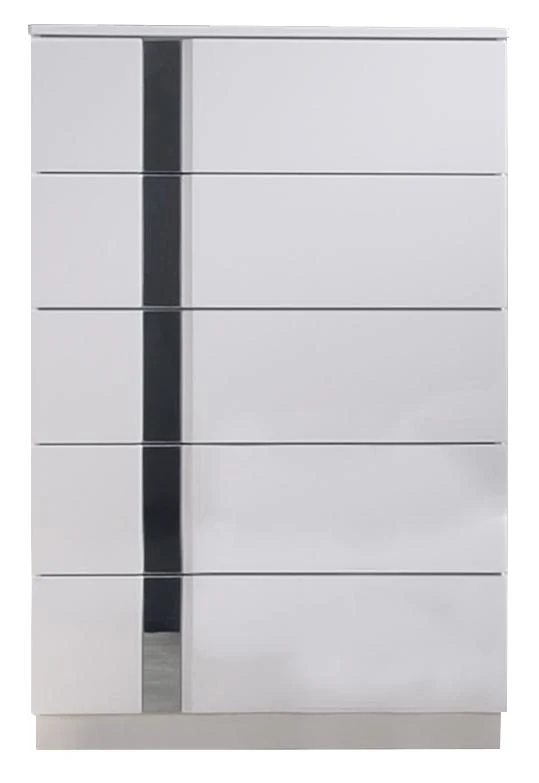 J&M Palermo 5 Drawer Chest in White Lacquer and Chrome