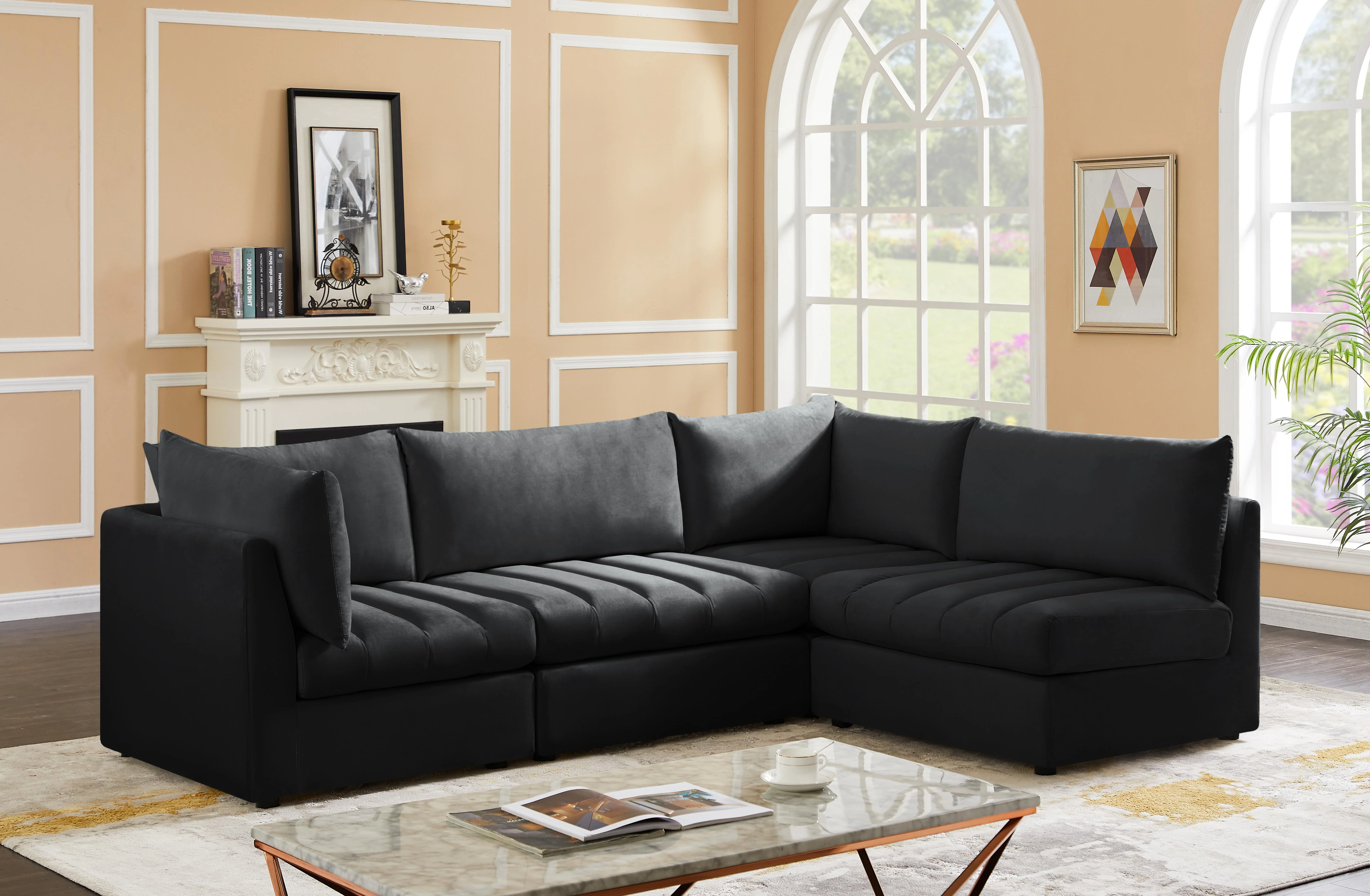 Jacob Black Velvet Modular Sectional - Image 3