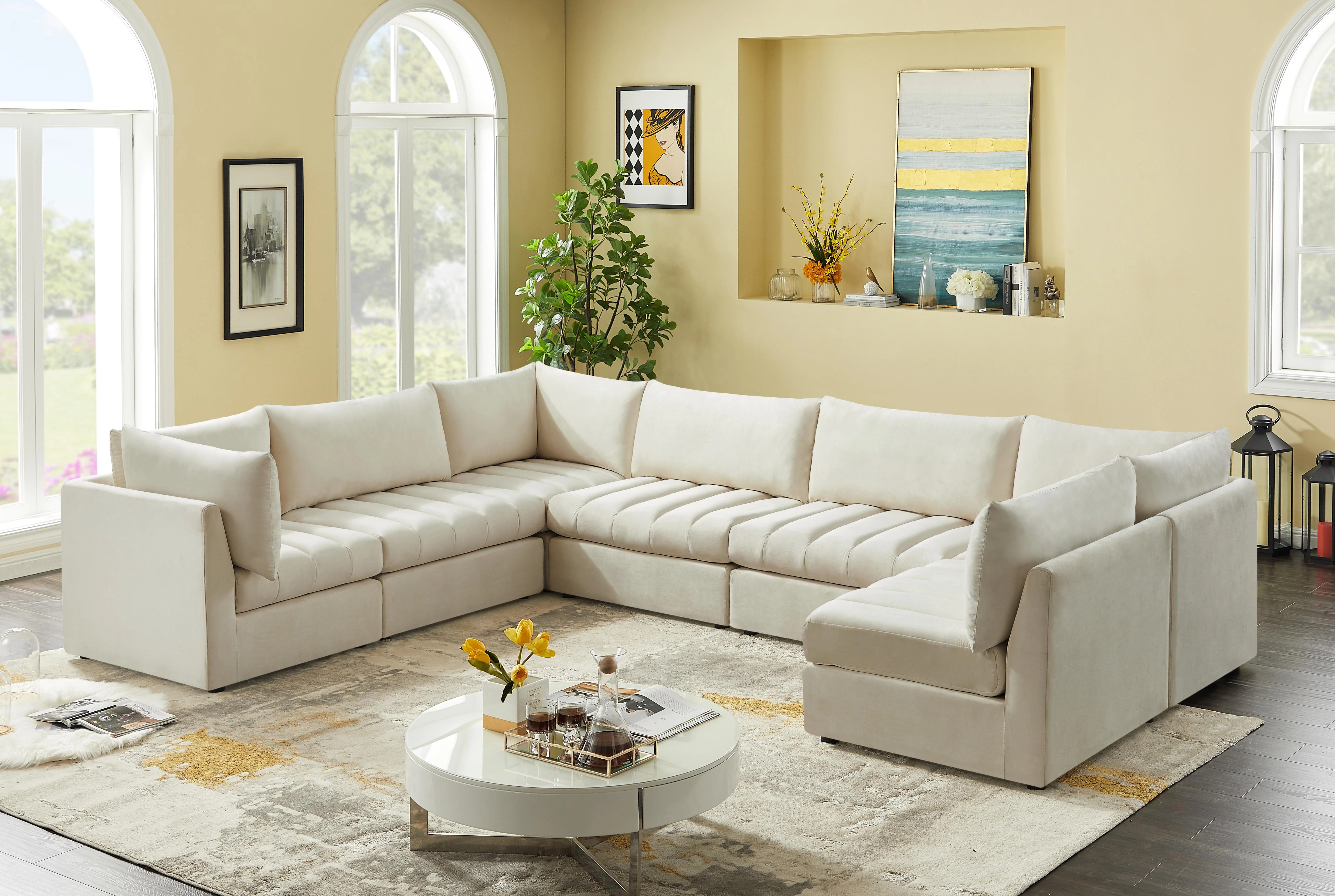 Jacob Cream Velvet Modular Sectional - Image 42