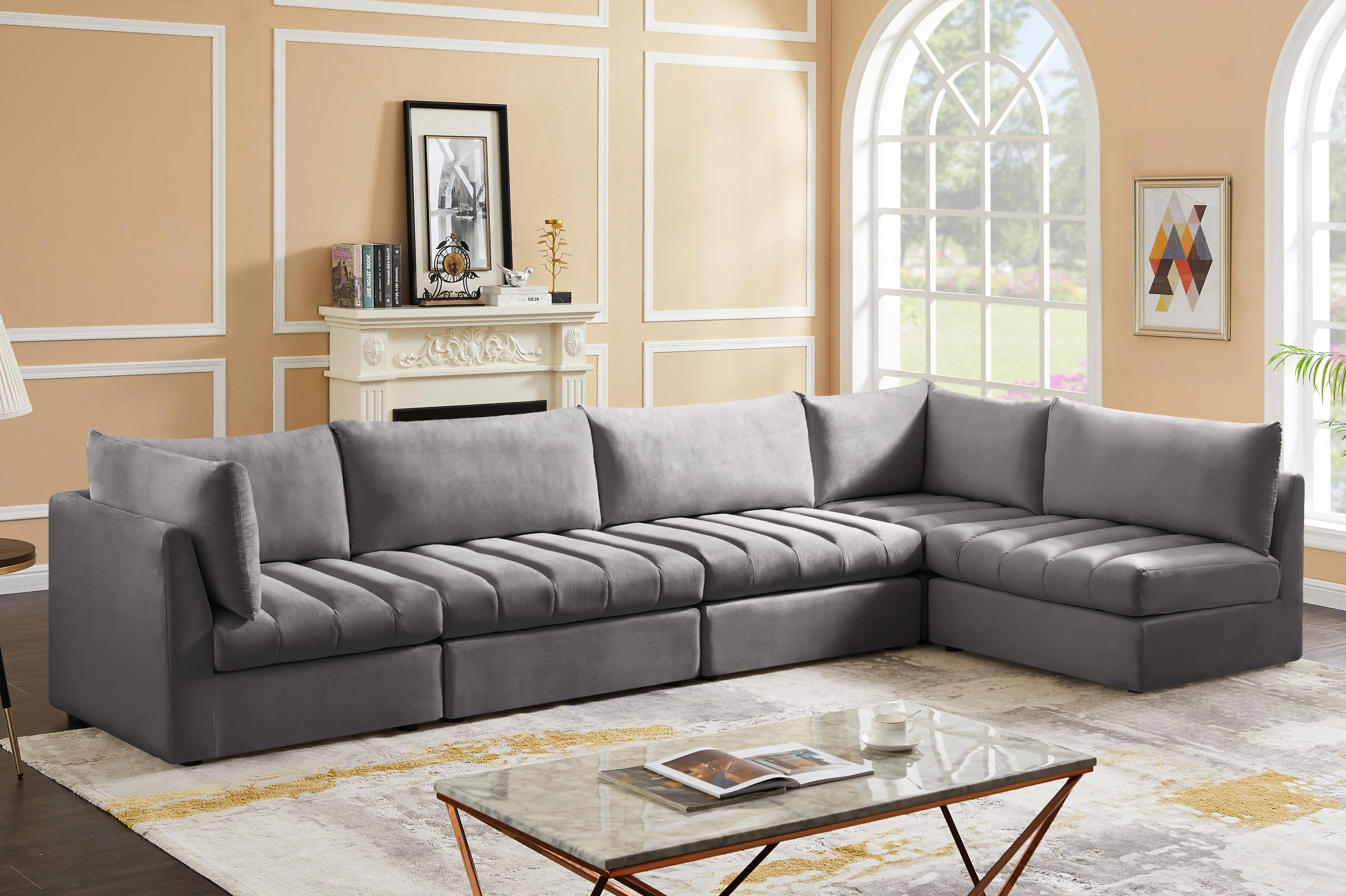 Jacob Grey Velvet Modular Sectional - Image 11