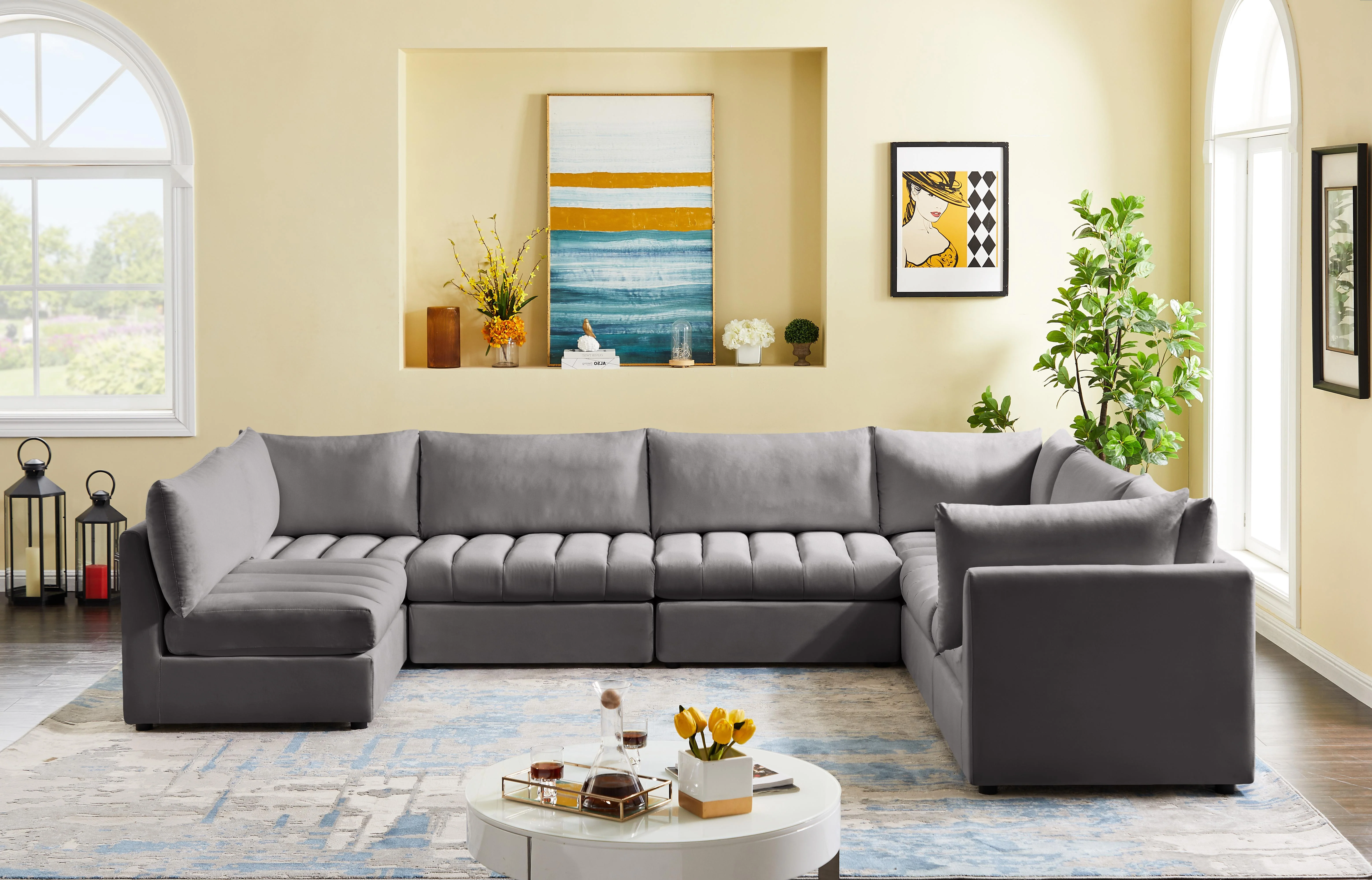 Jacob Grey Velvet Modular Sectional - Image 41