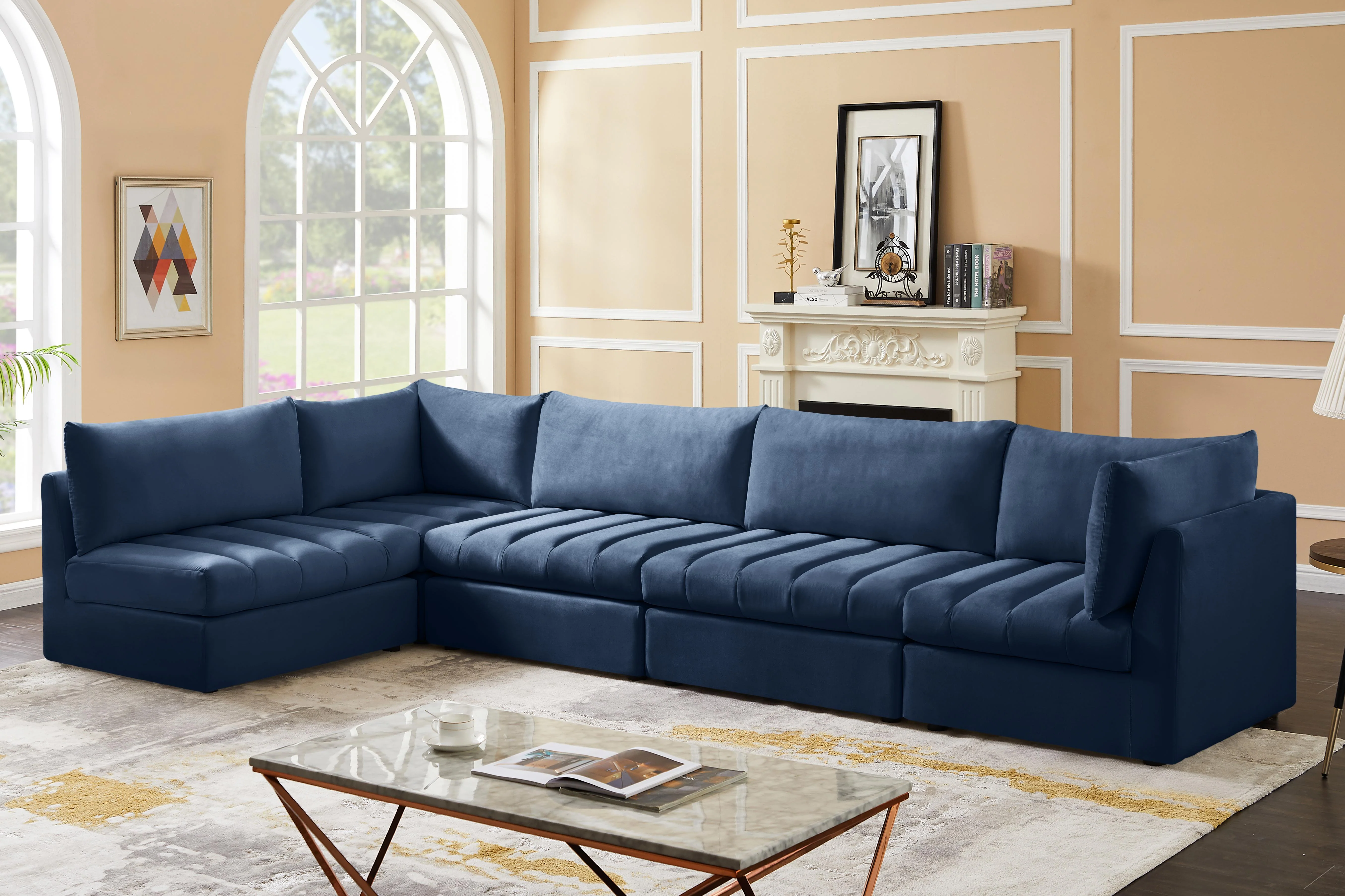 Jacob Navy Velvet Modular Sectional - Image 12