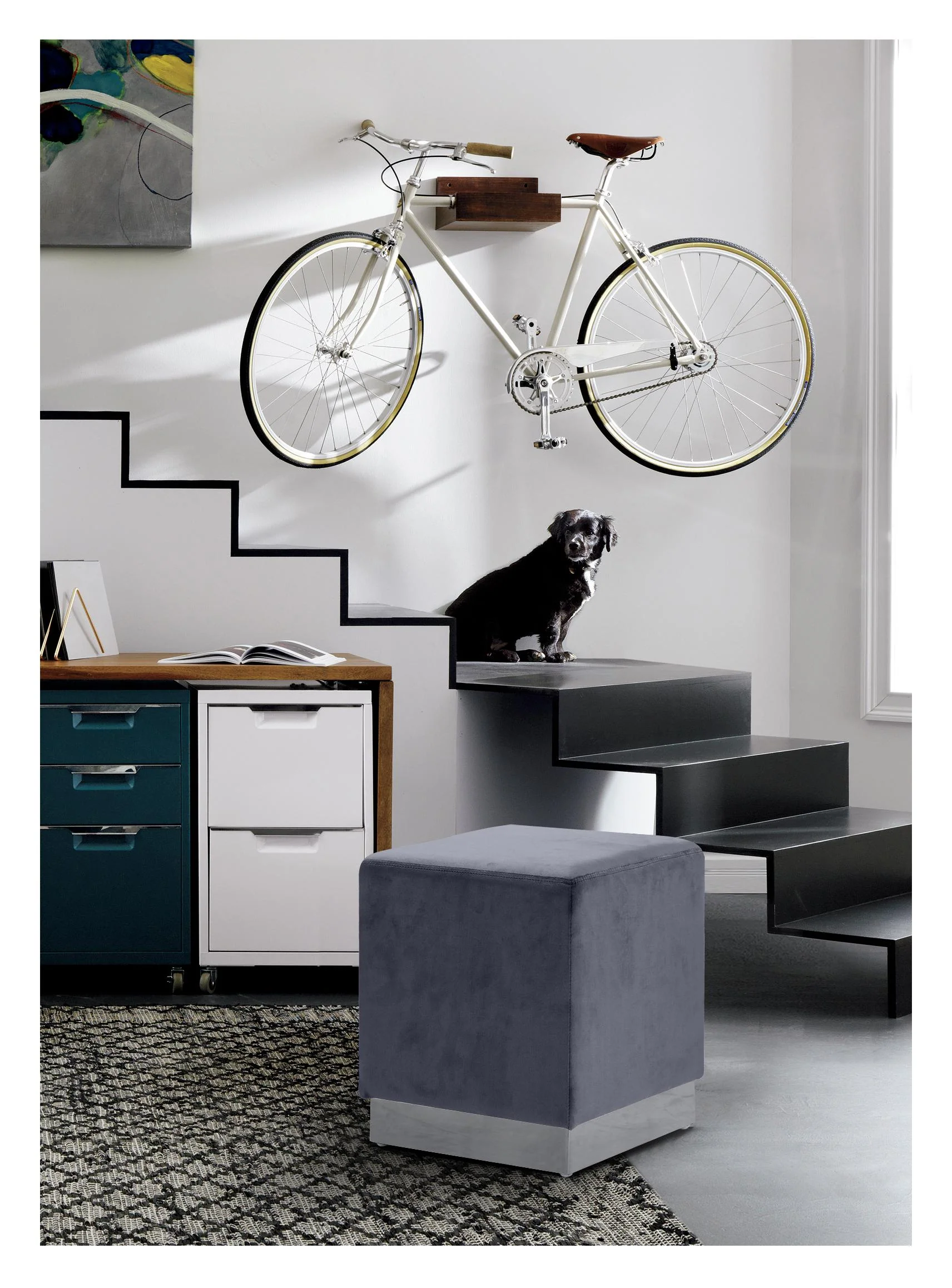 Jax Grey Velvet Ottoman/Stool - Image 4