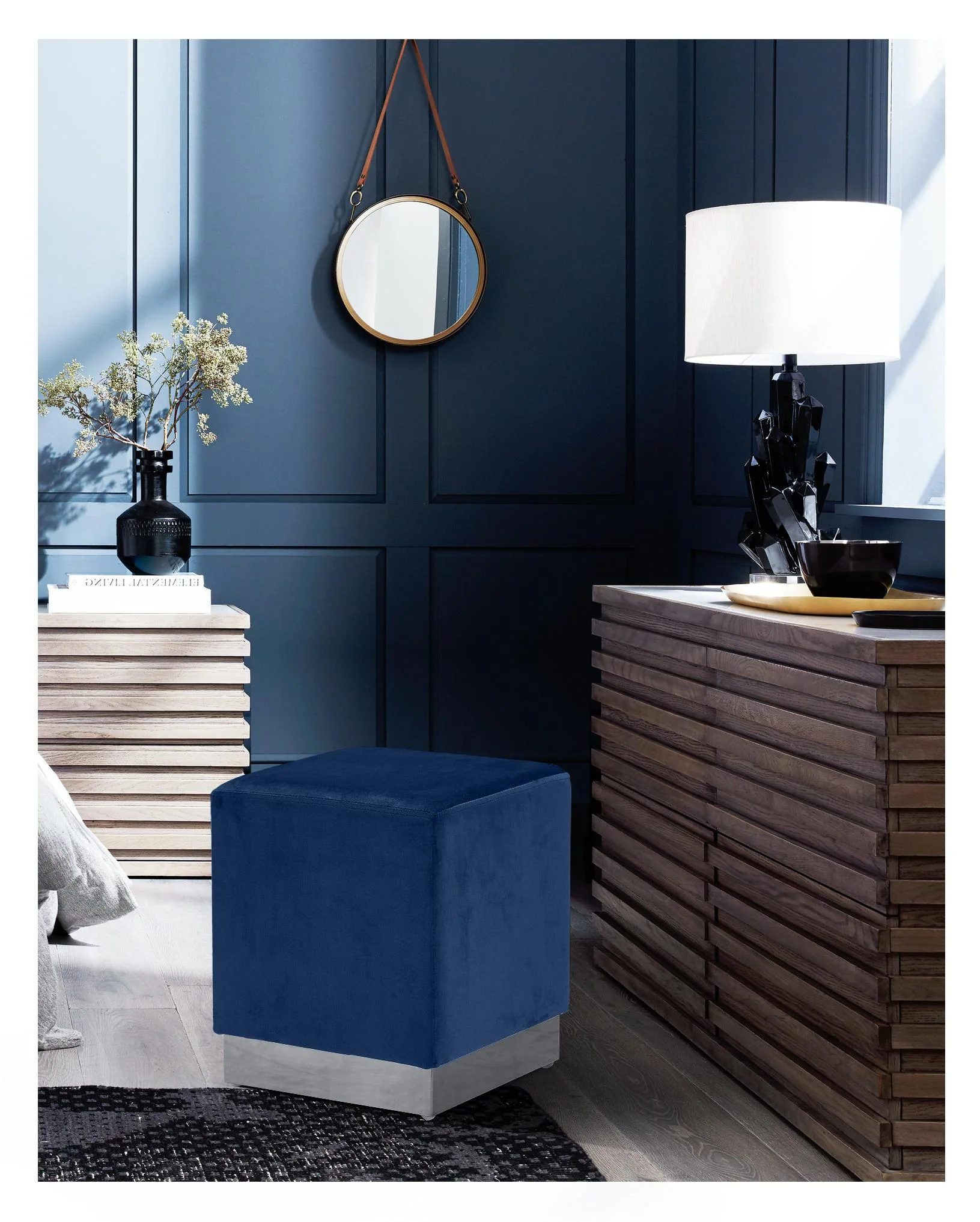 Jax Navy Velvet Ottoman/Stool - Image 4