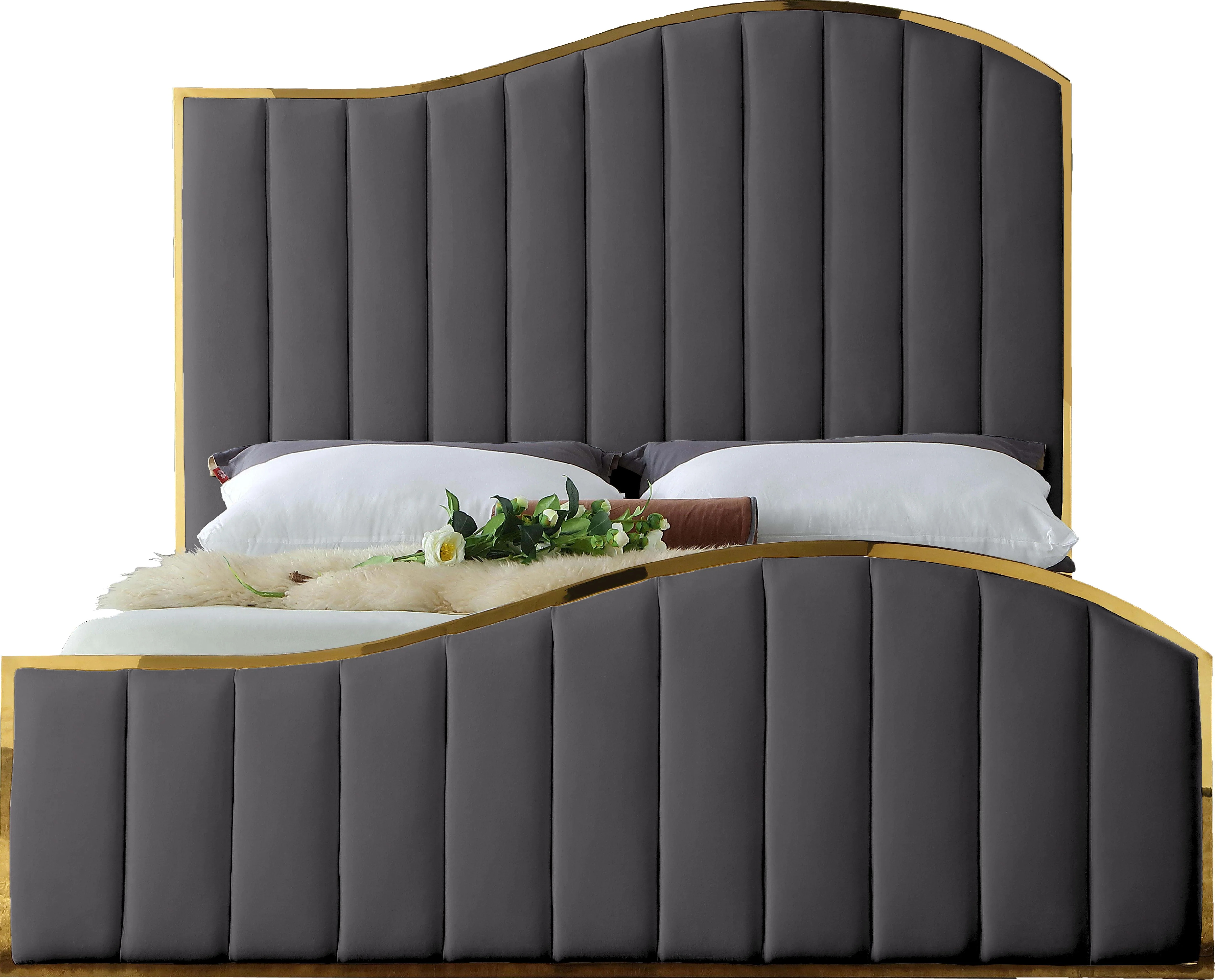 Jolie Grey Velvet Queen Bed (3 Boxes) - Image 2