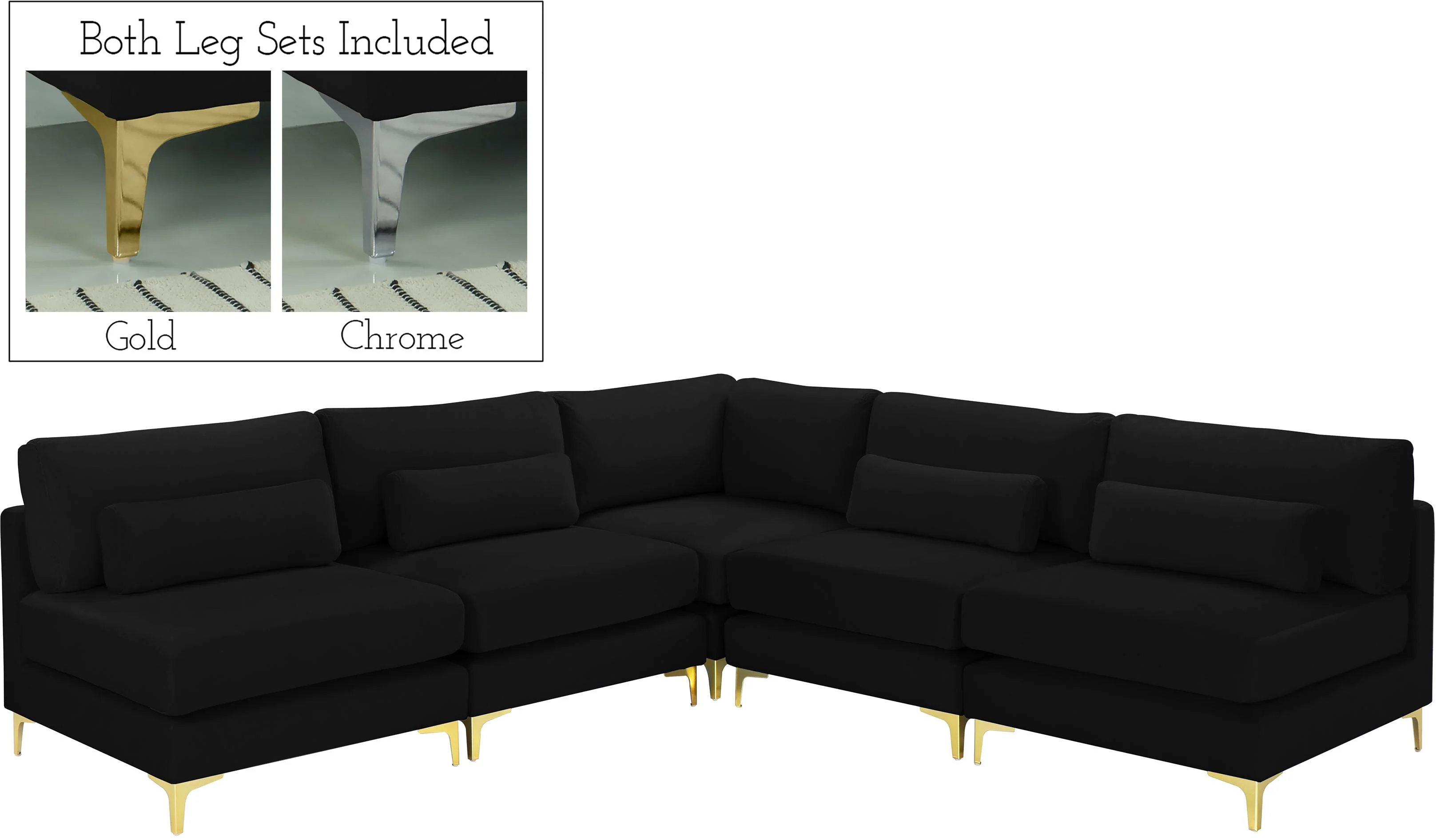 Julia Black Velvet Modular Sectional (5 Boxes) - Image 7