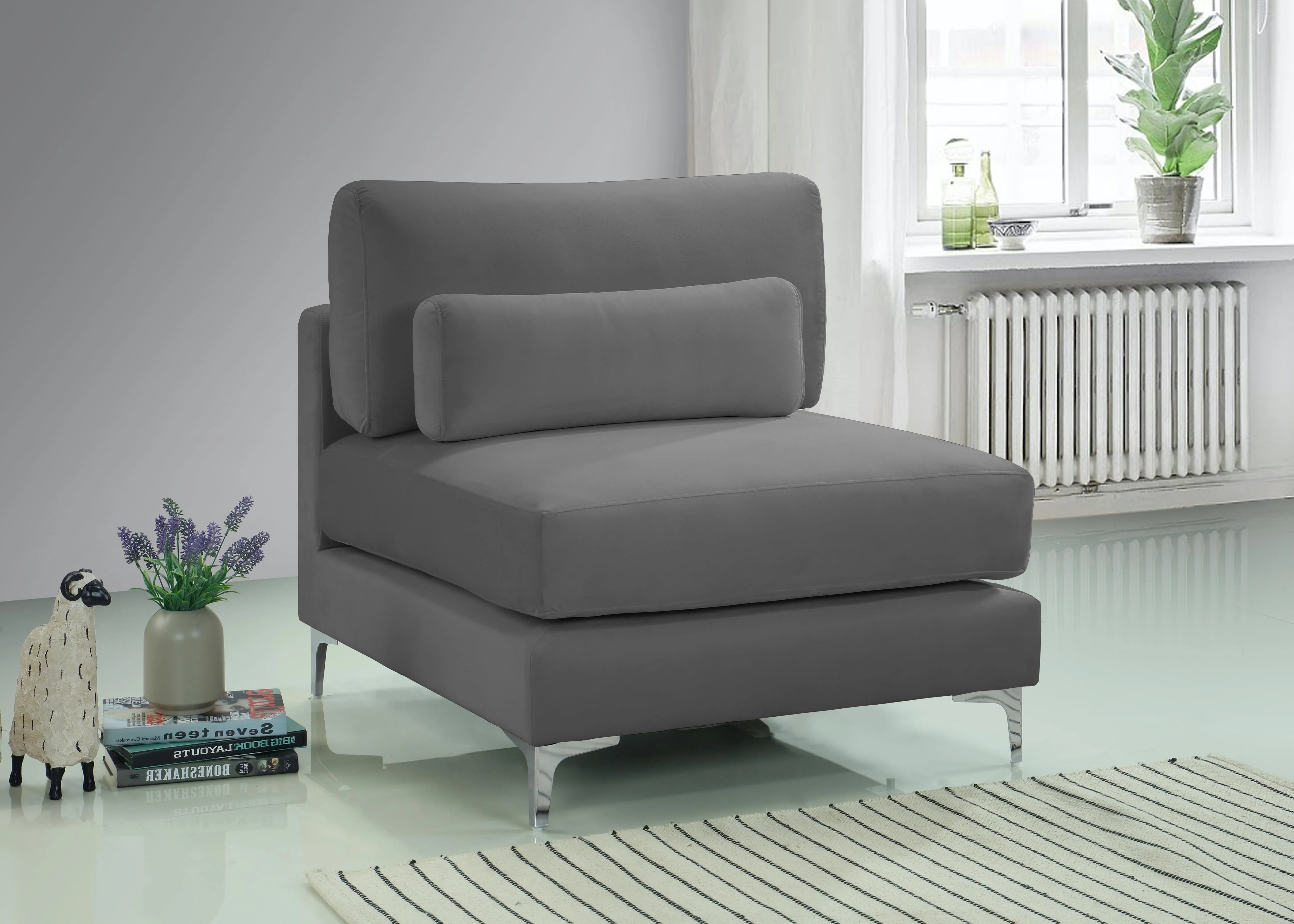 Julia Grey Velvet Modular Armless Chair - Image 4