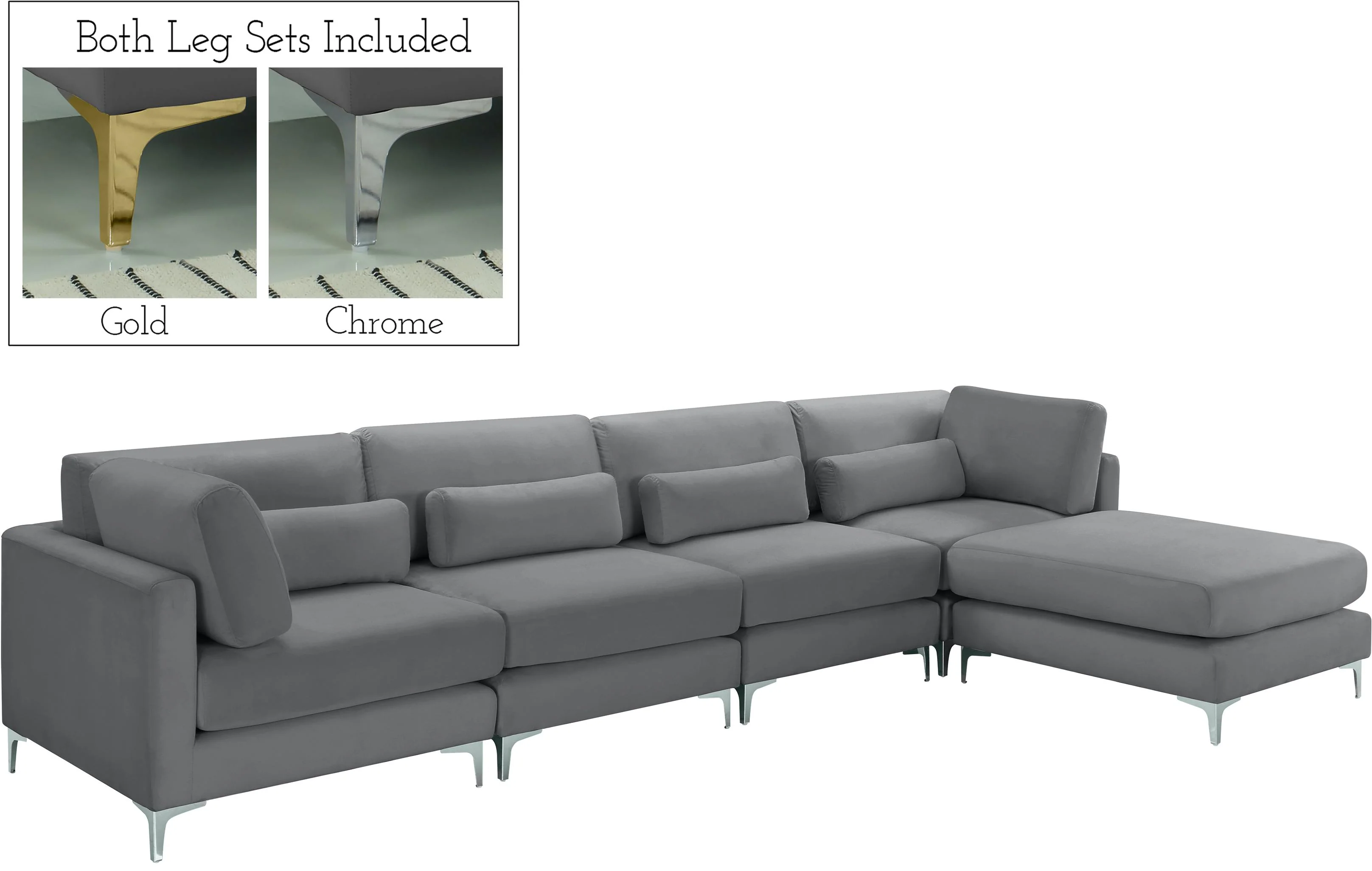 Julia Grey Velvet Modular Sectional (5 Boxes) - Image 2