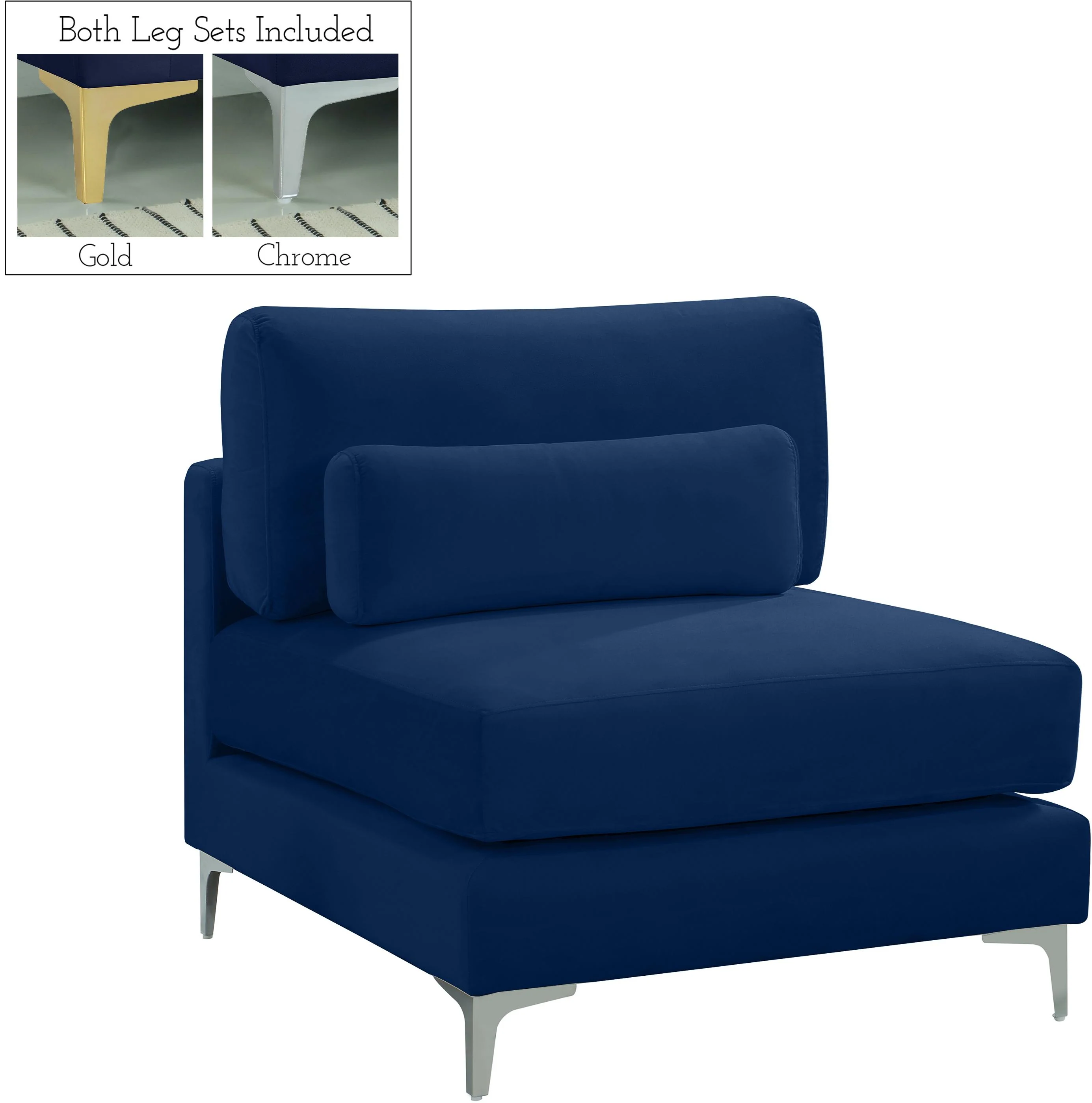 Julia Navy Velvet Modular Armless Chair - Image 2