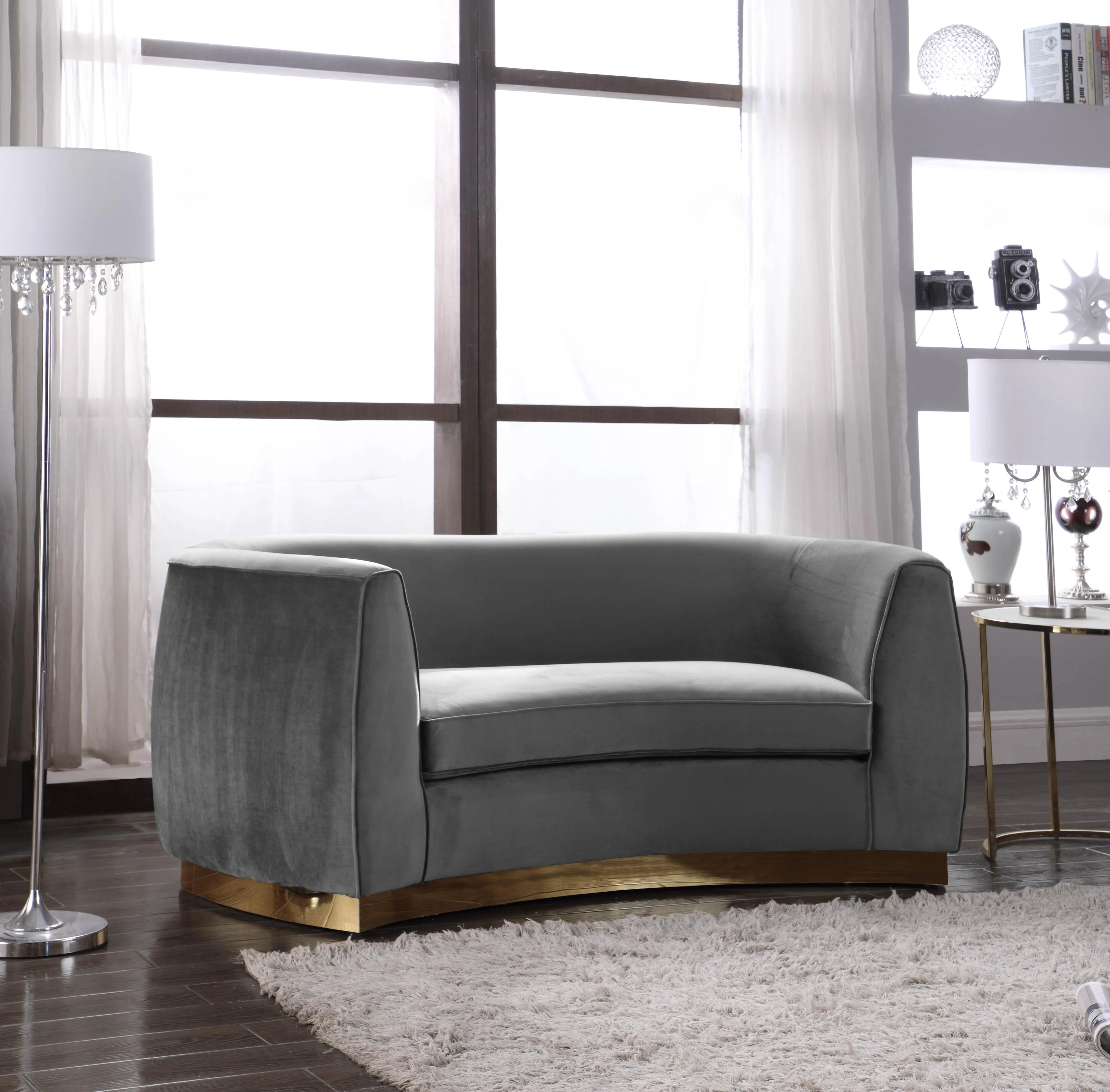 Julian Grey Velvet Loveseat - Image 2