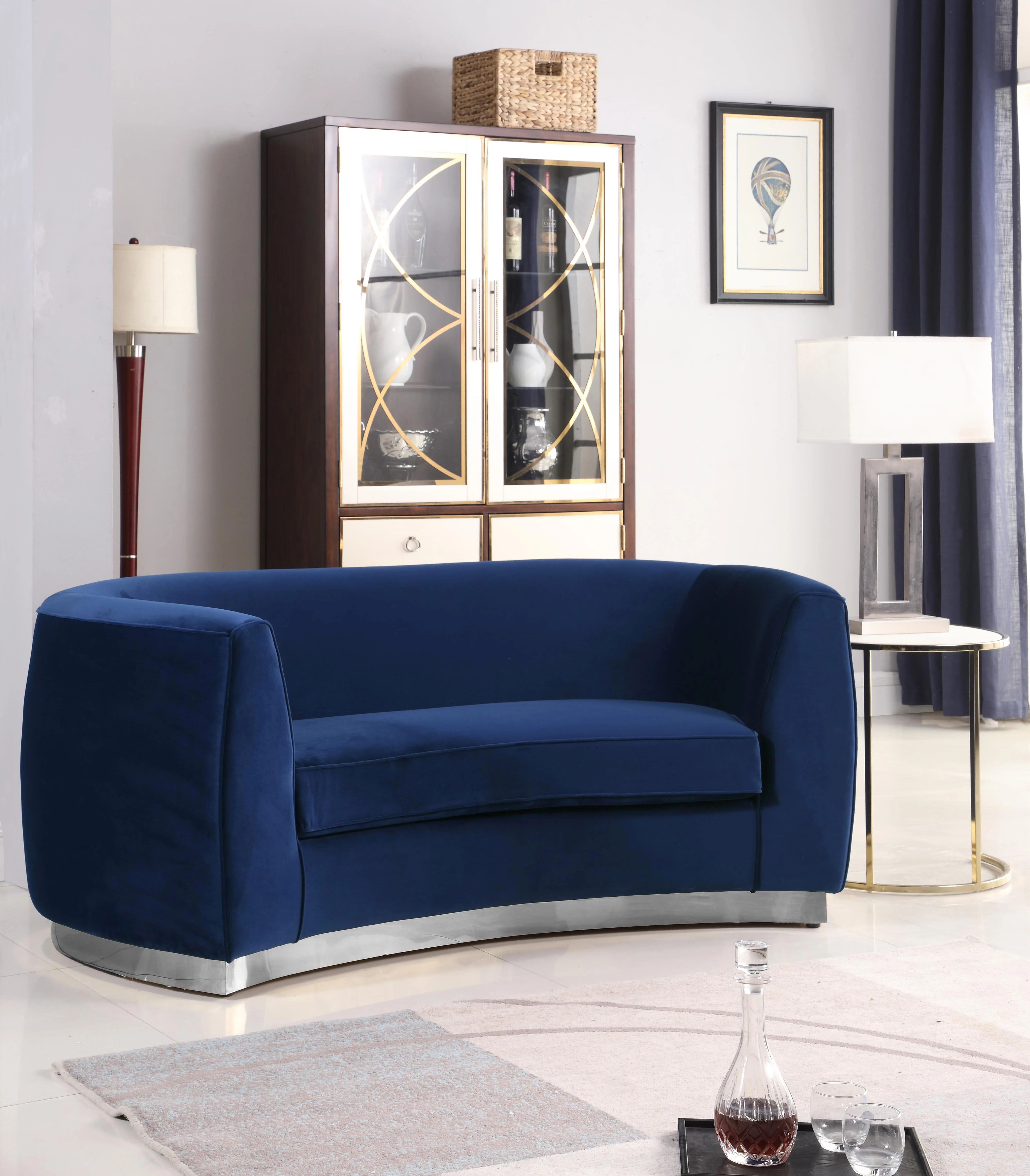 Julian Navy Velvet Loveseat - Image 8