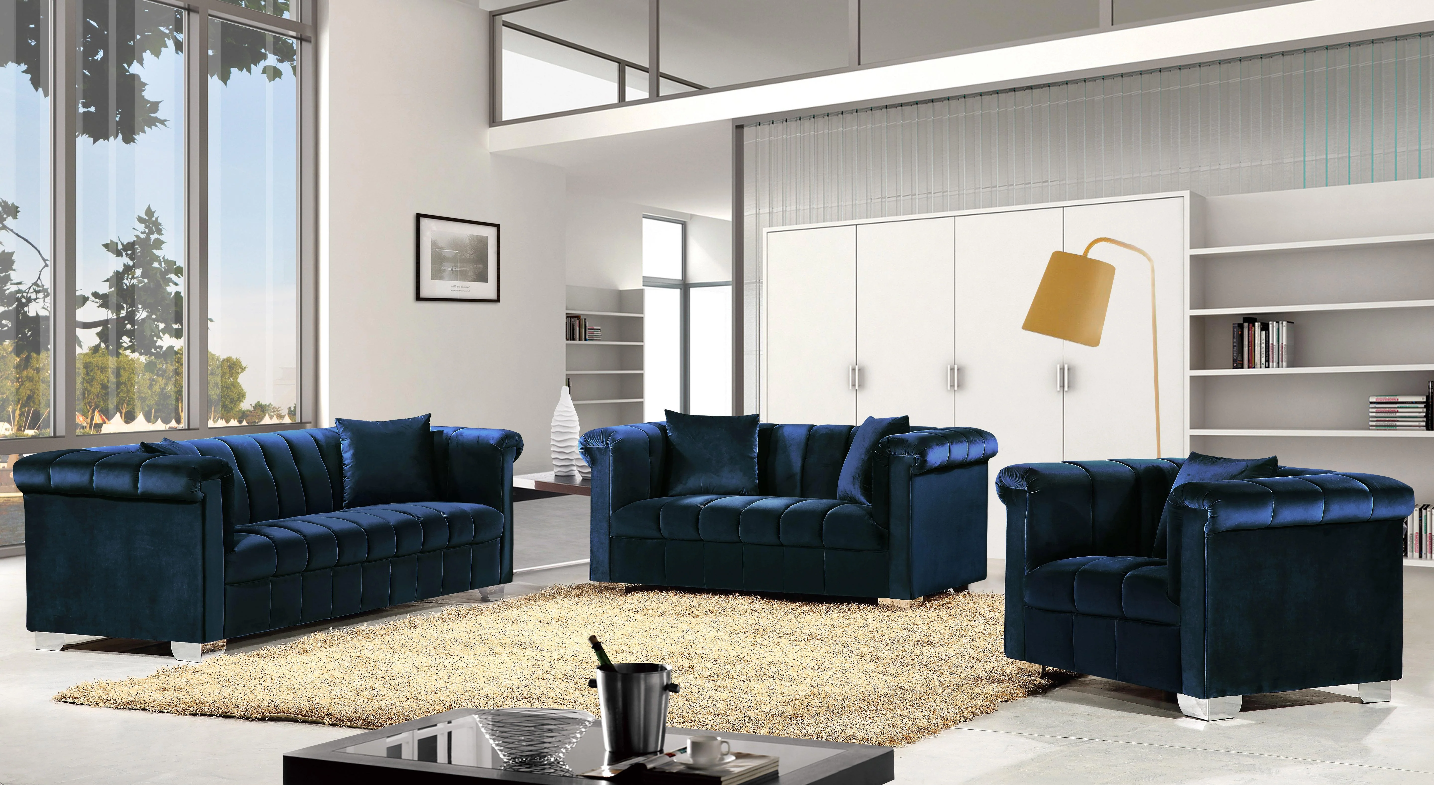 Kayla Navy Velvet Chair - Image 3