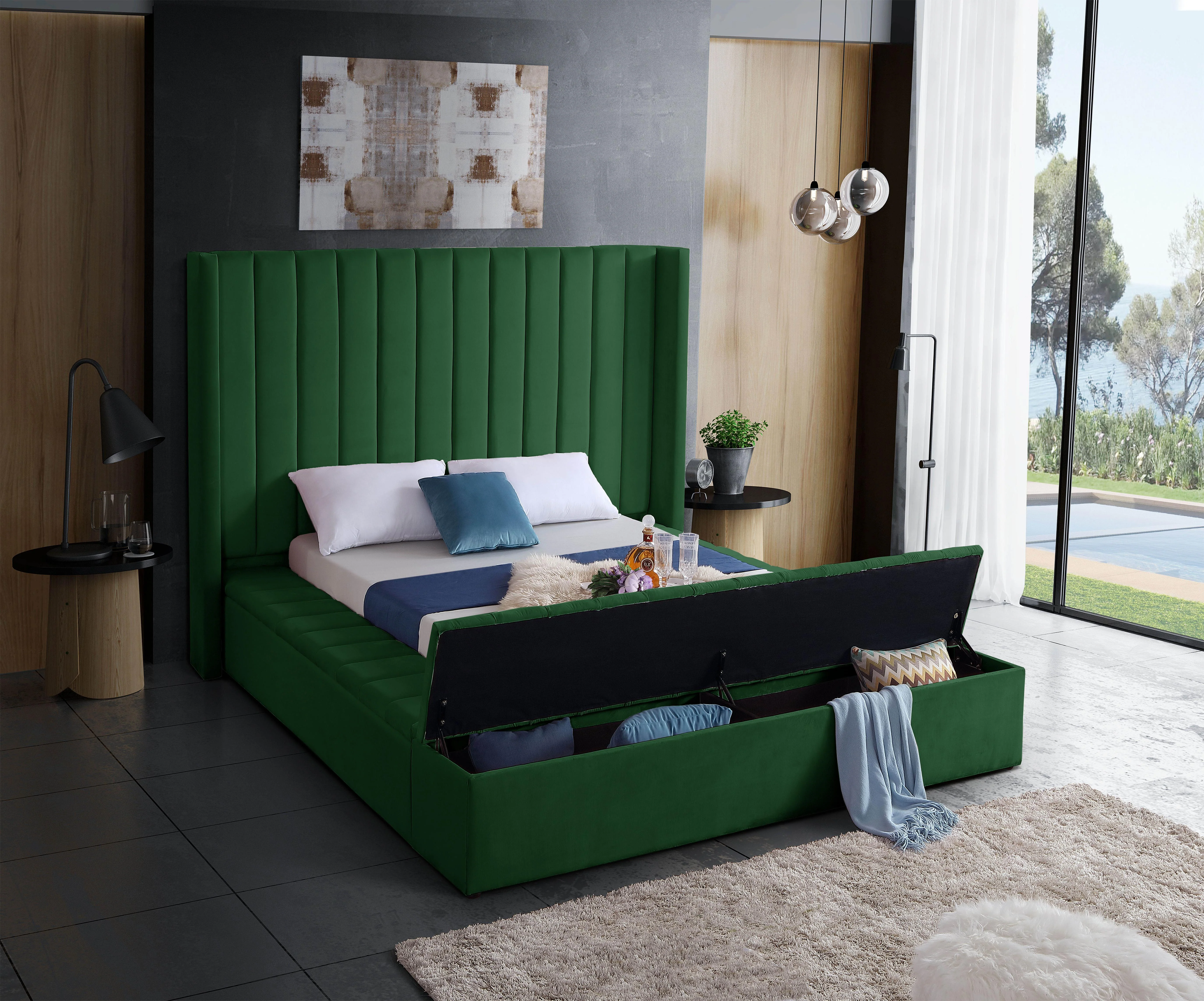 Kiki Green Velvet Queen Bed (3 Boxes) - Image 3