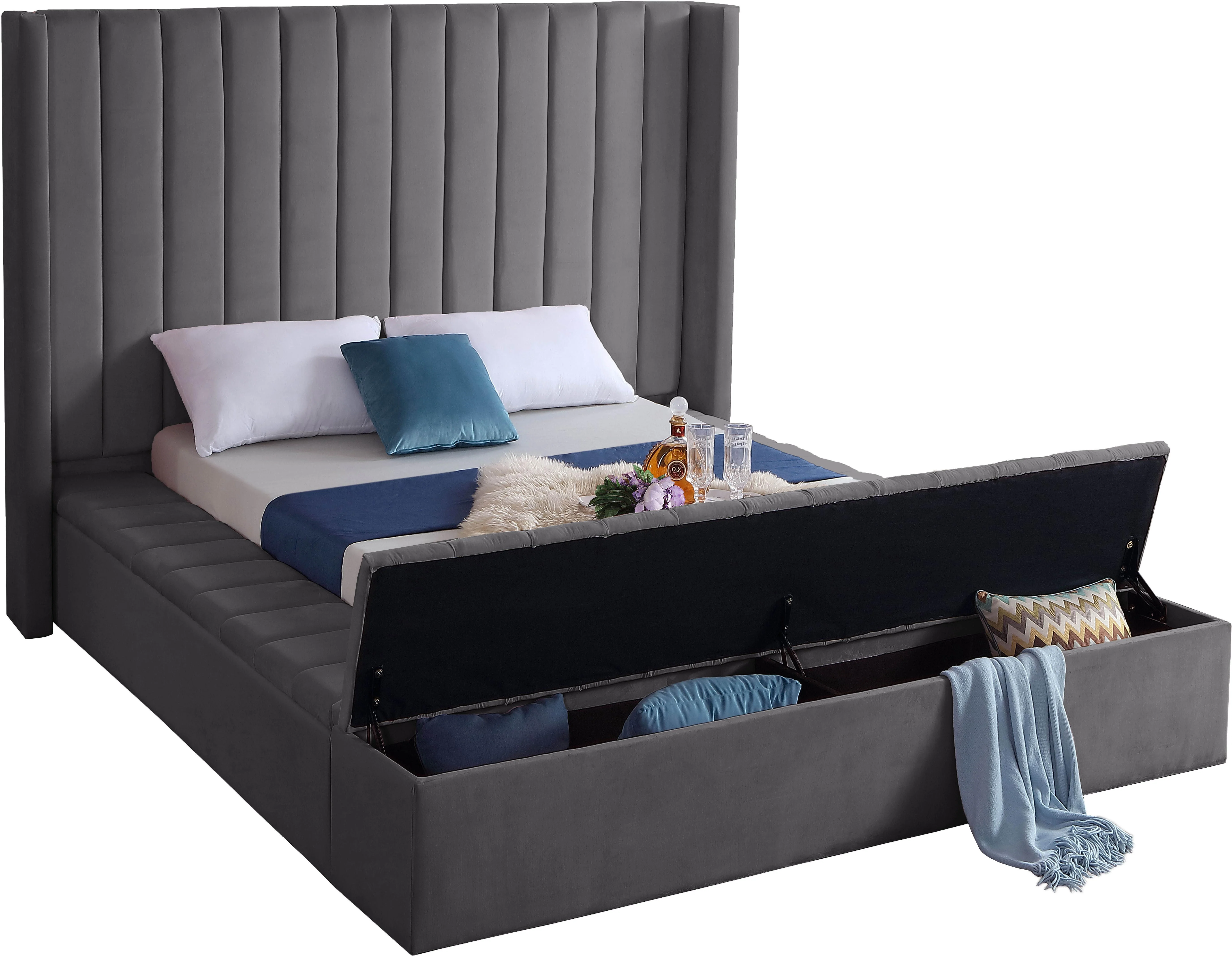 Kiki Grey Velvet King Bed (3 Boxes) - Image 2