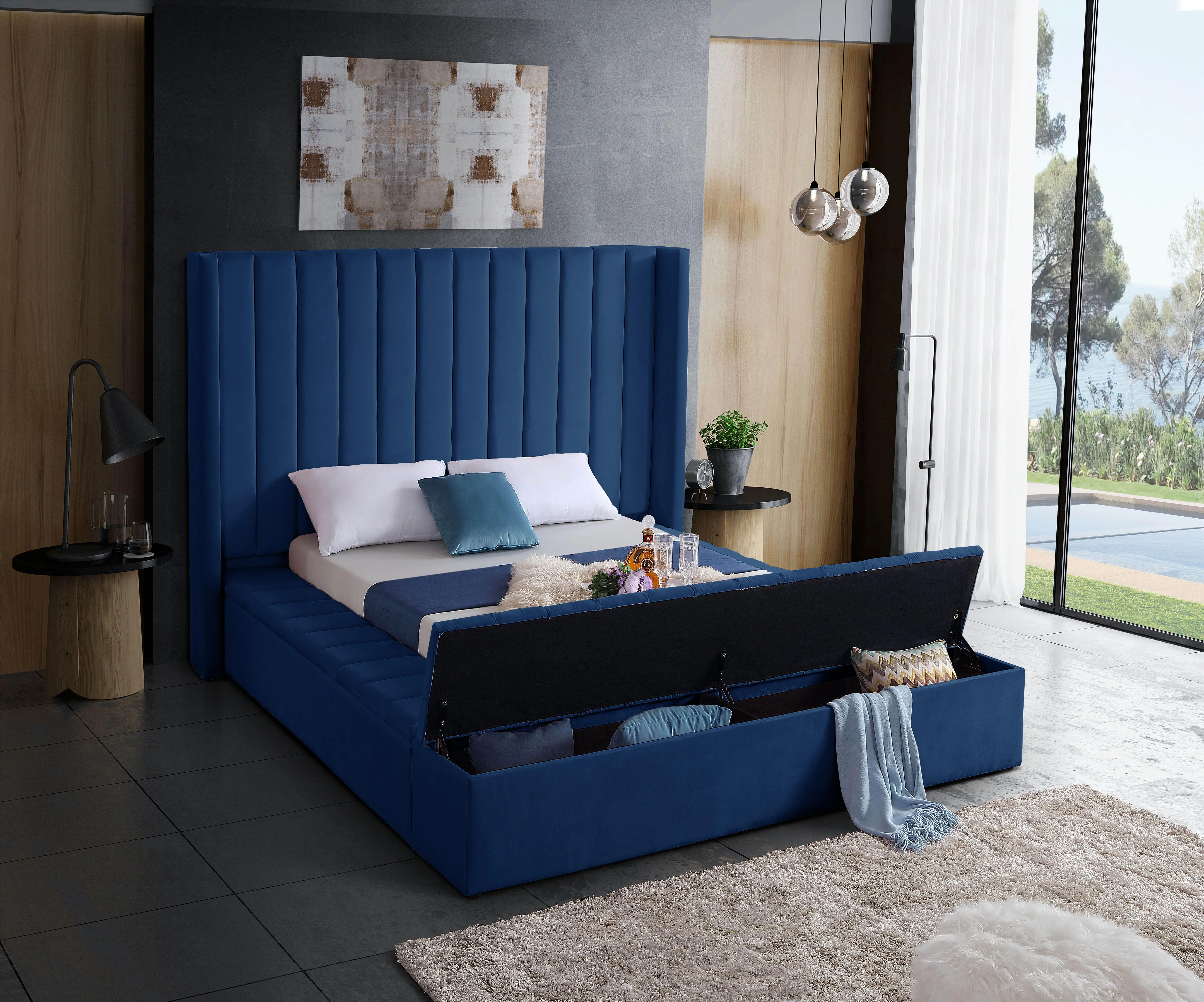 Kiki Navy Velvet King Bed (3 Boxes) - Image 3