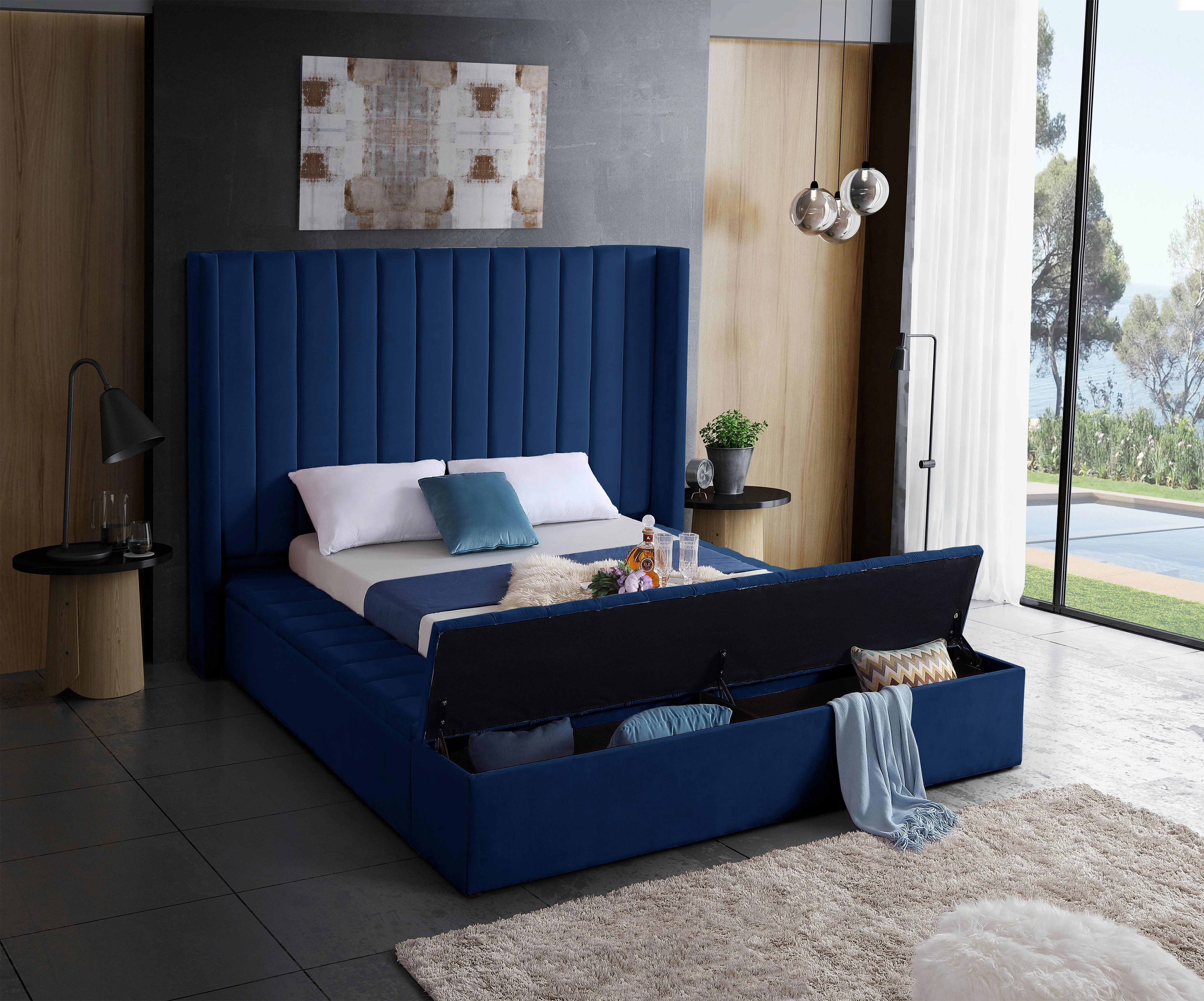Kiki Navy Velvet Queen Bed (3 Boxes) - Image 3