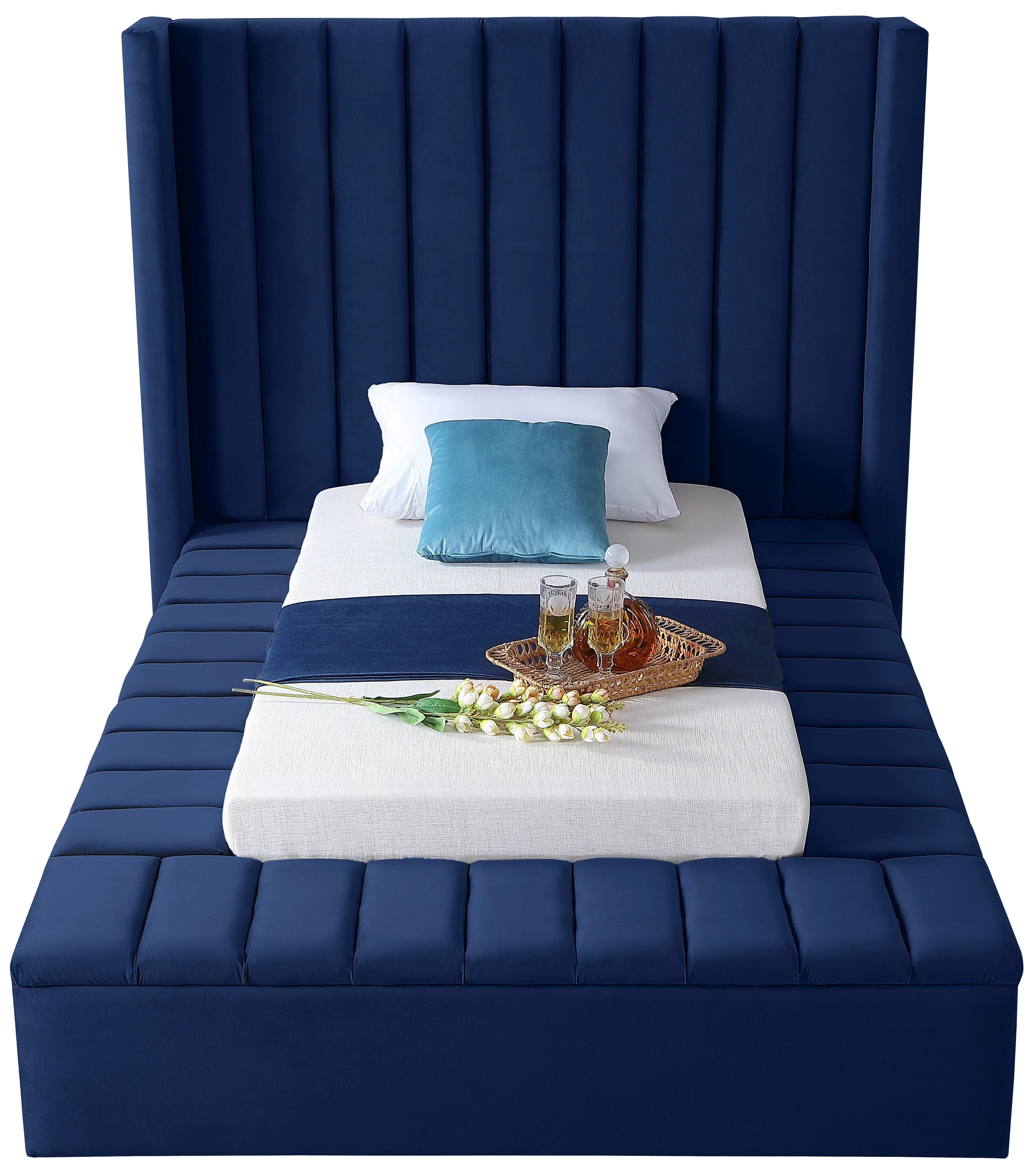 Kiki Navy Velvet Twin Bed (3 Boxes) - Image 3