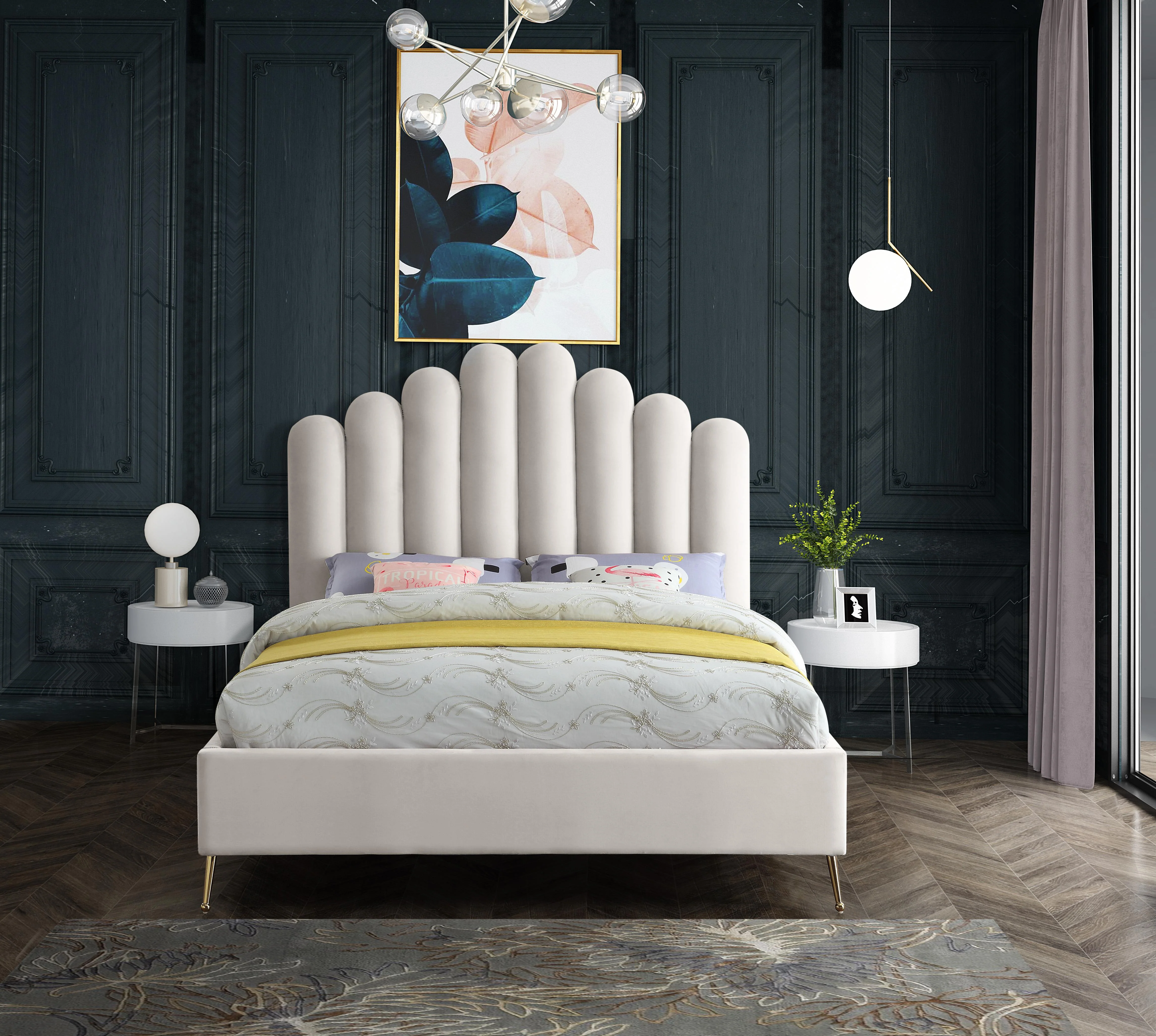 Lily Cream Velvet King Bed - Image 4