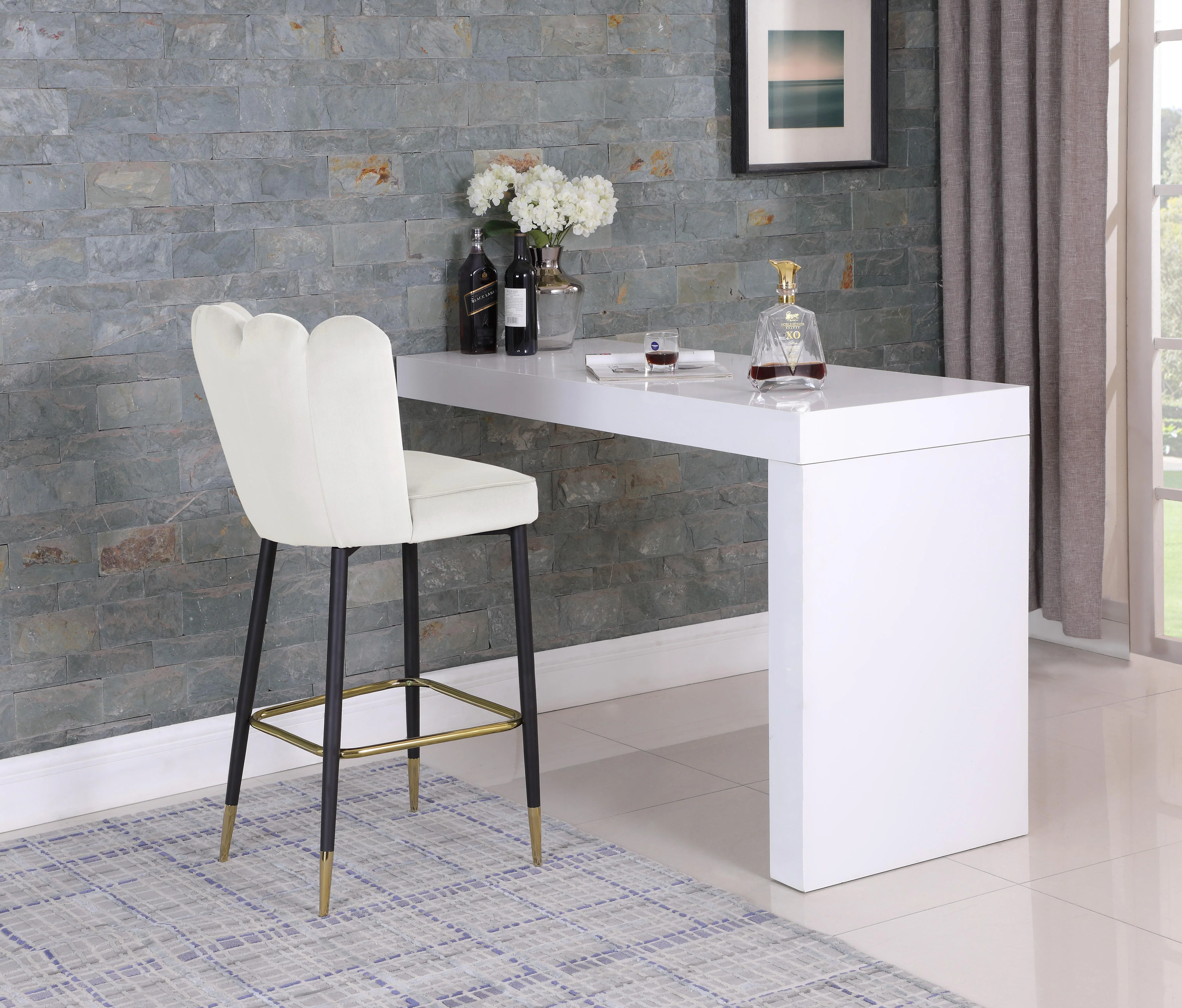 Lily Cream Velvet Stool - Image 7