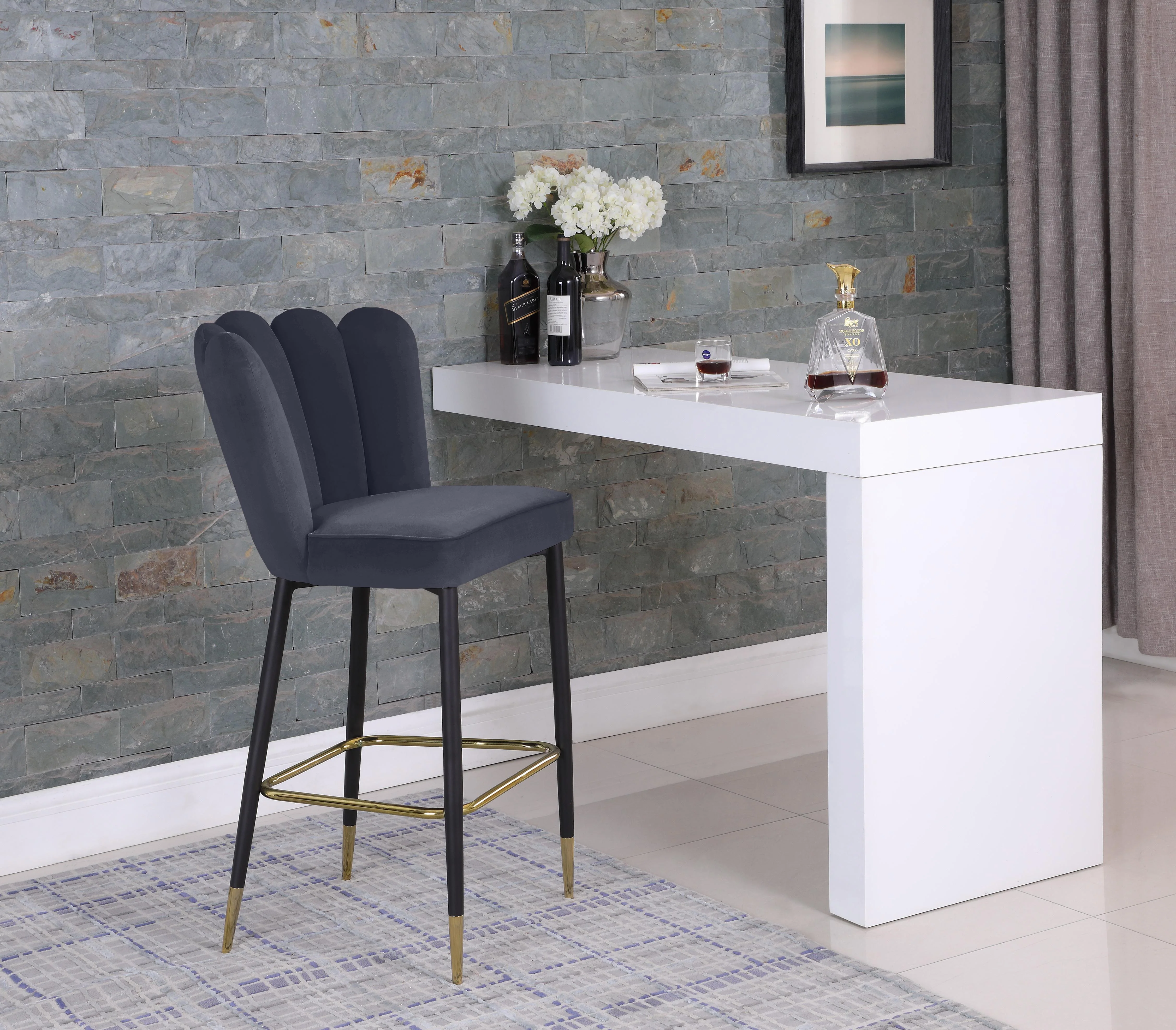 Lily Grey Velvet Stool - Image 6