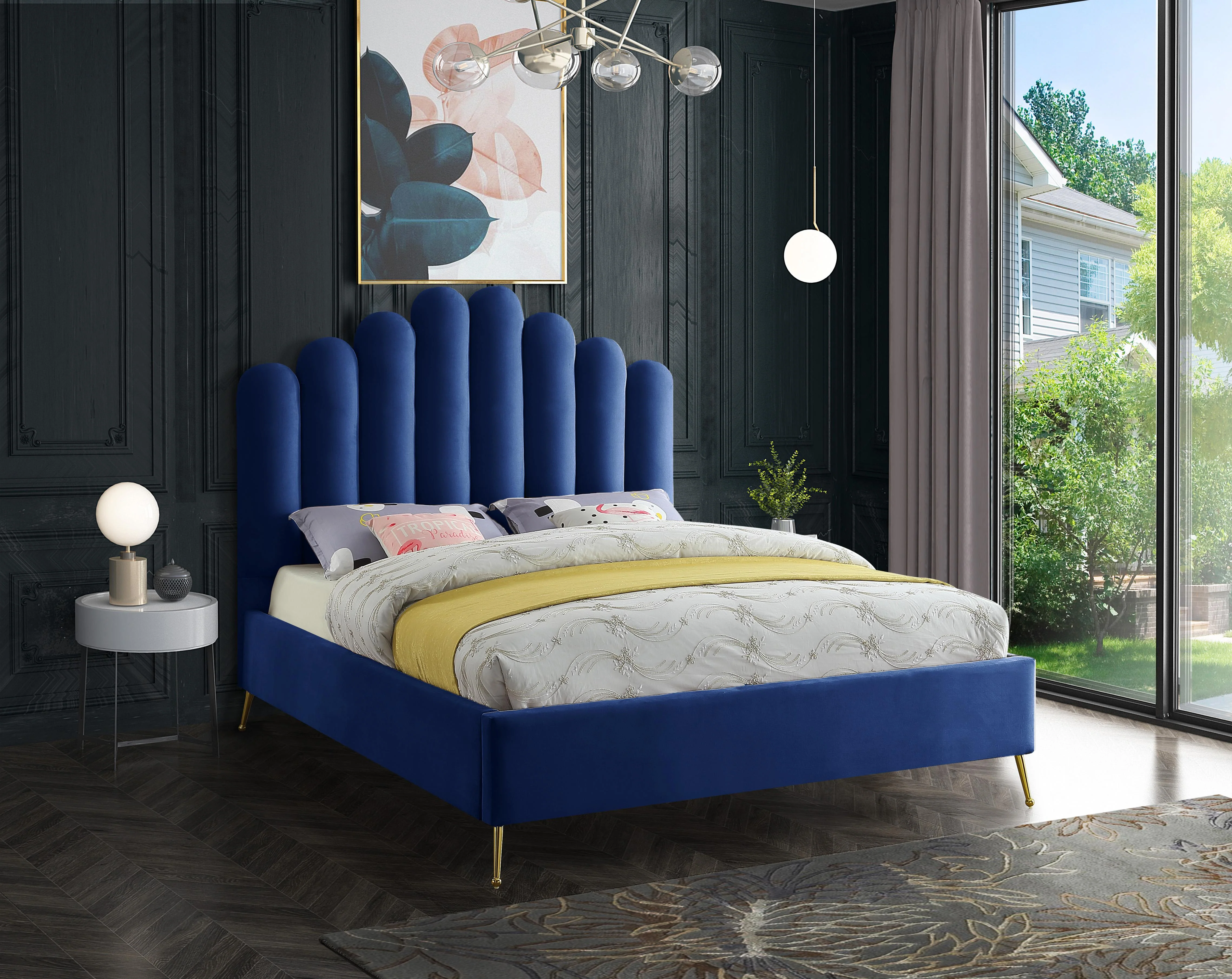 Lily Navy Velvet King Bed - Image 2