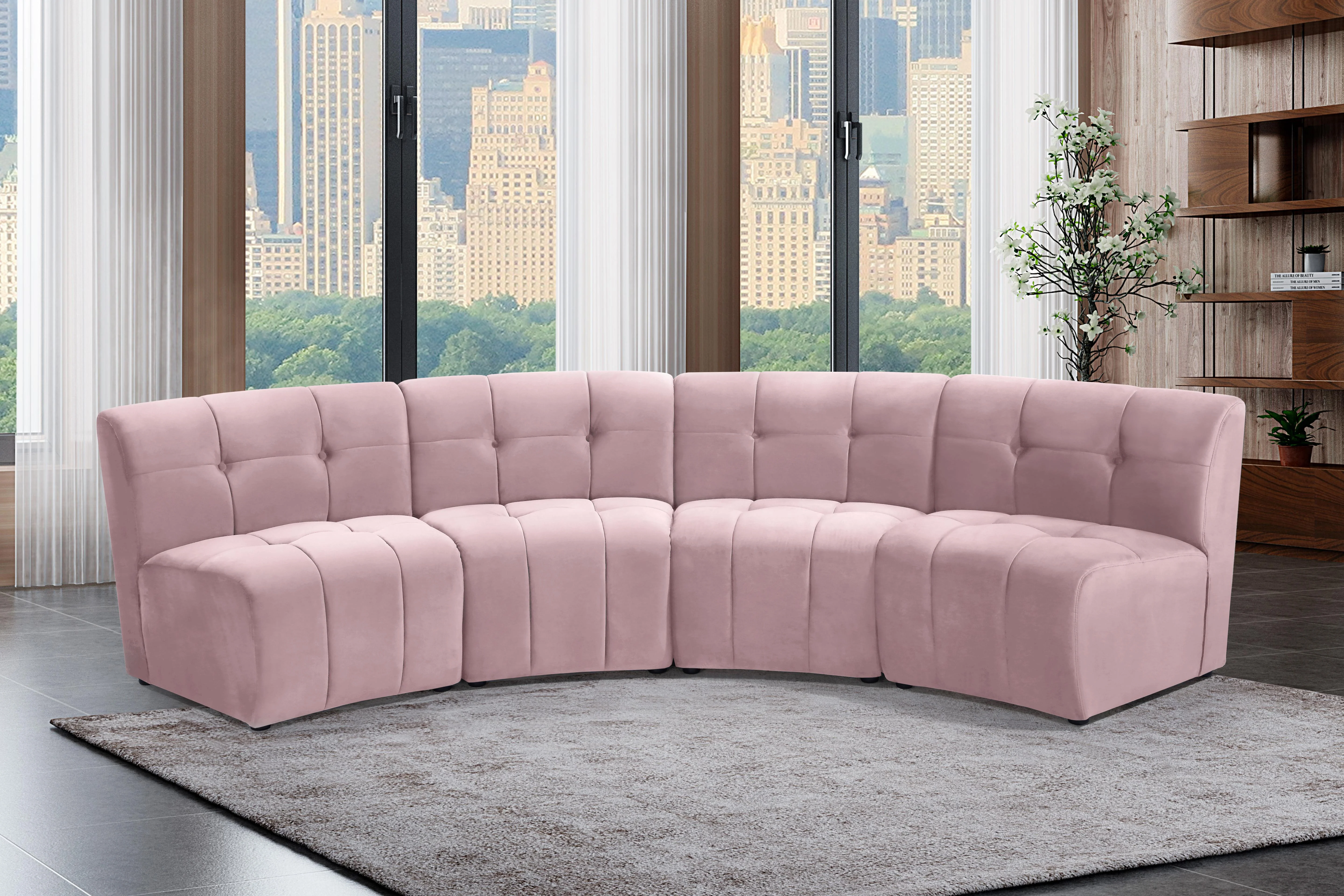 Limitless Pink Velvet 4pc. Modular Sectional - Image 2