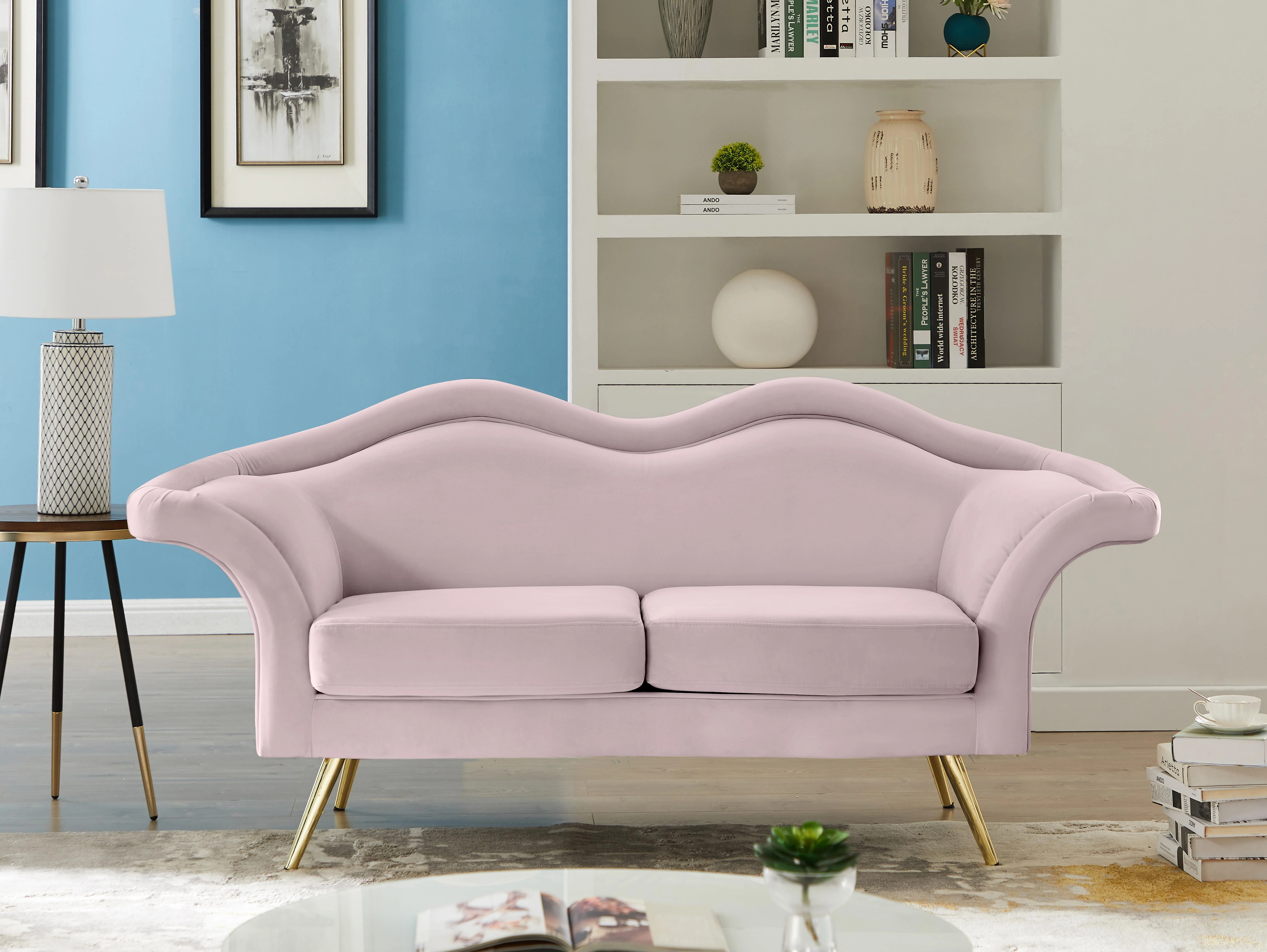 Lips Pink Velvet Loveseat - Image 2