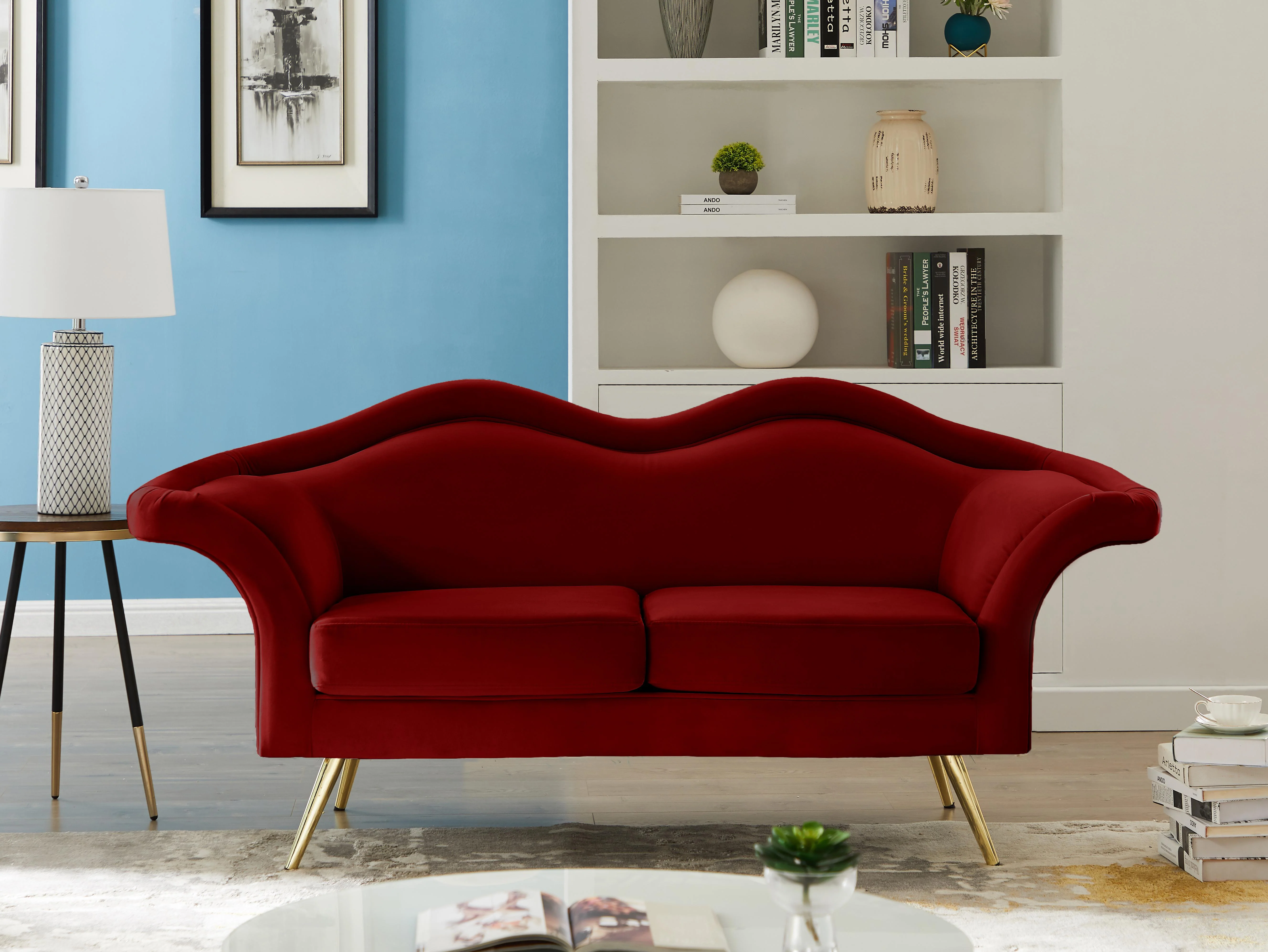 Lips Red Velvet Loveseat - Image 2
