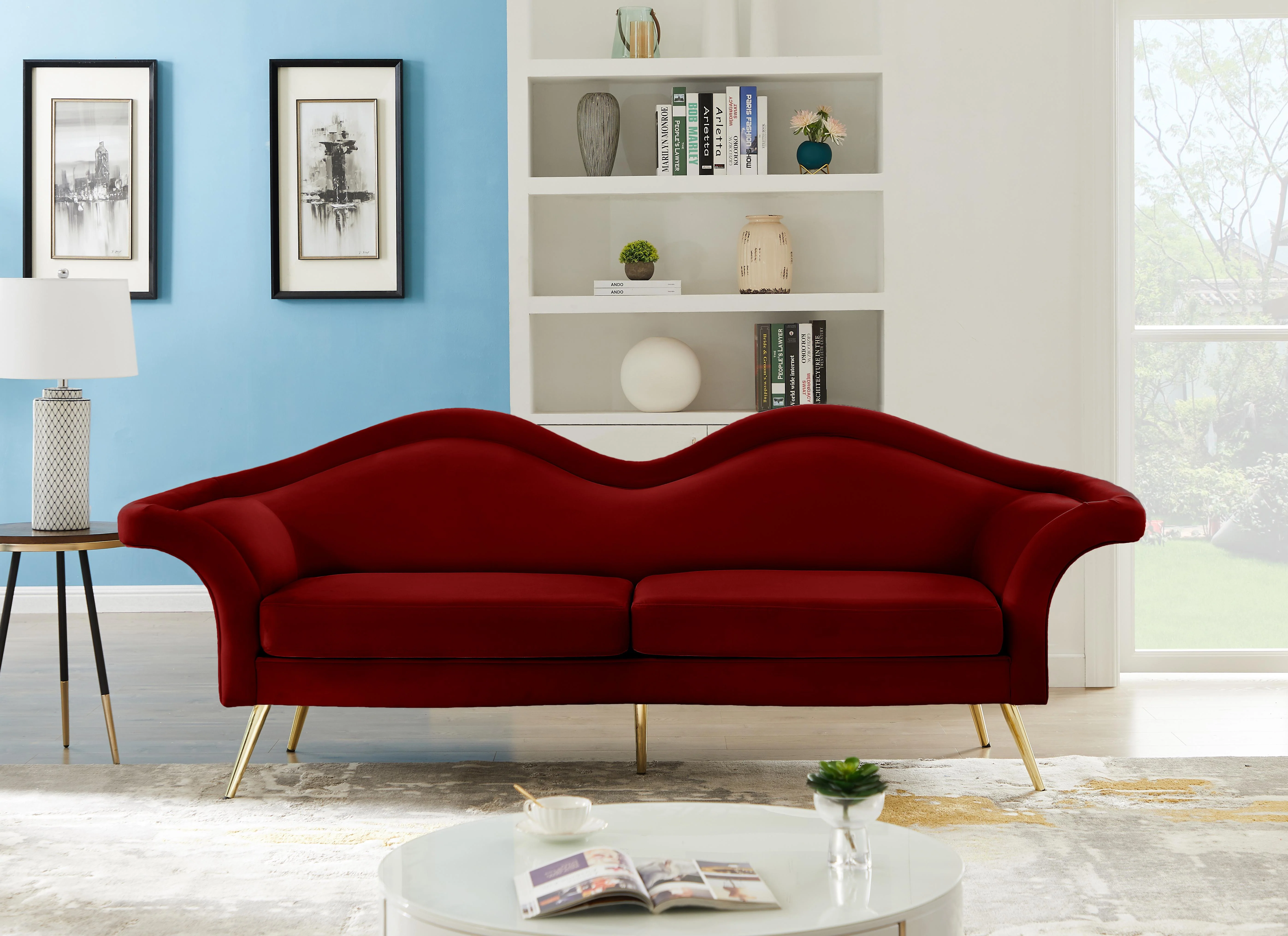 Lips Red Velvet Sofa - Image 2