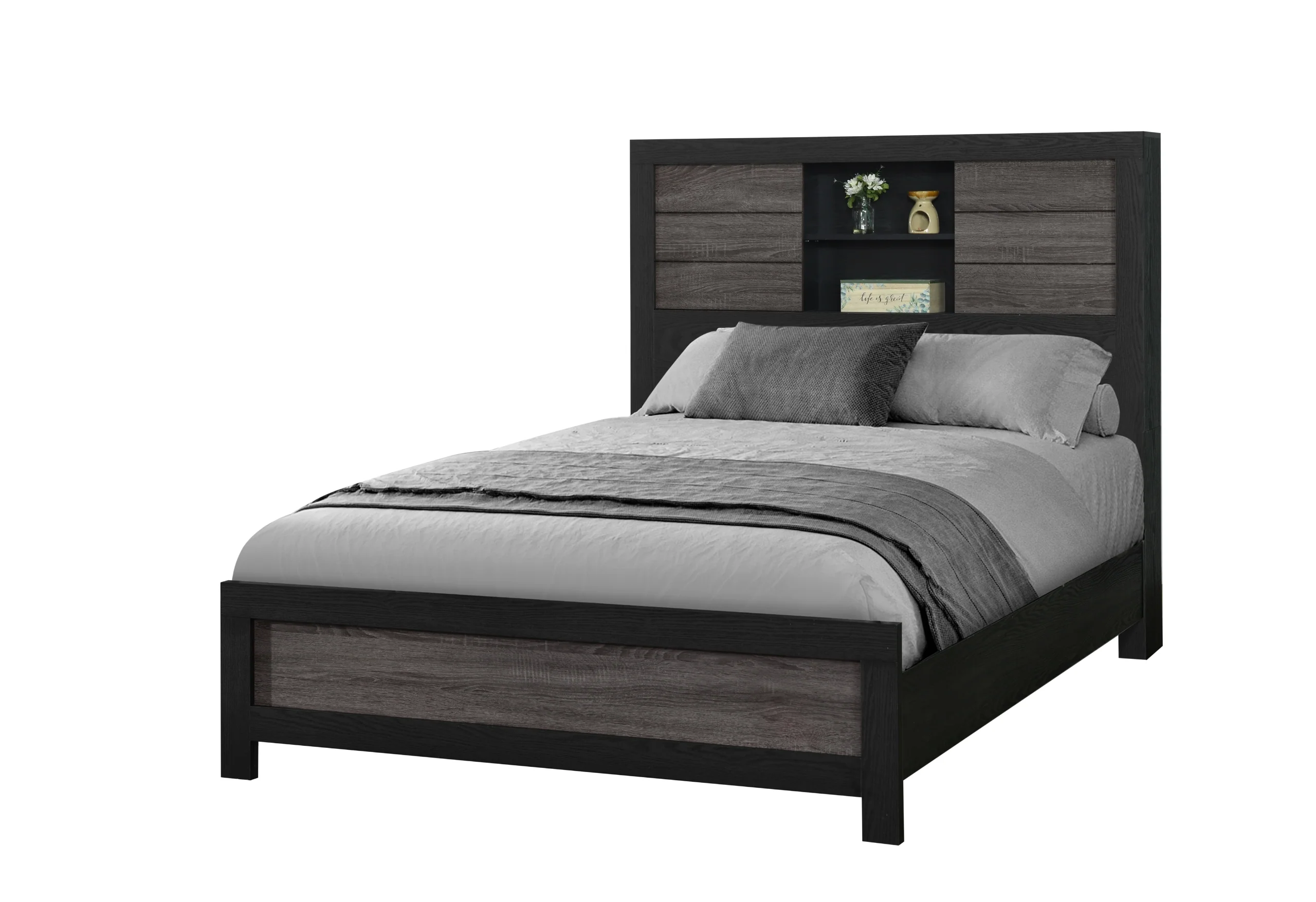 LISBON GREY/BLACK BOOKCASE FULL BED GROUP - Image 2