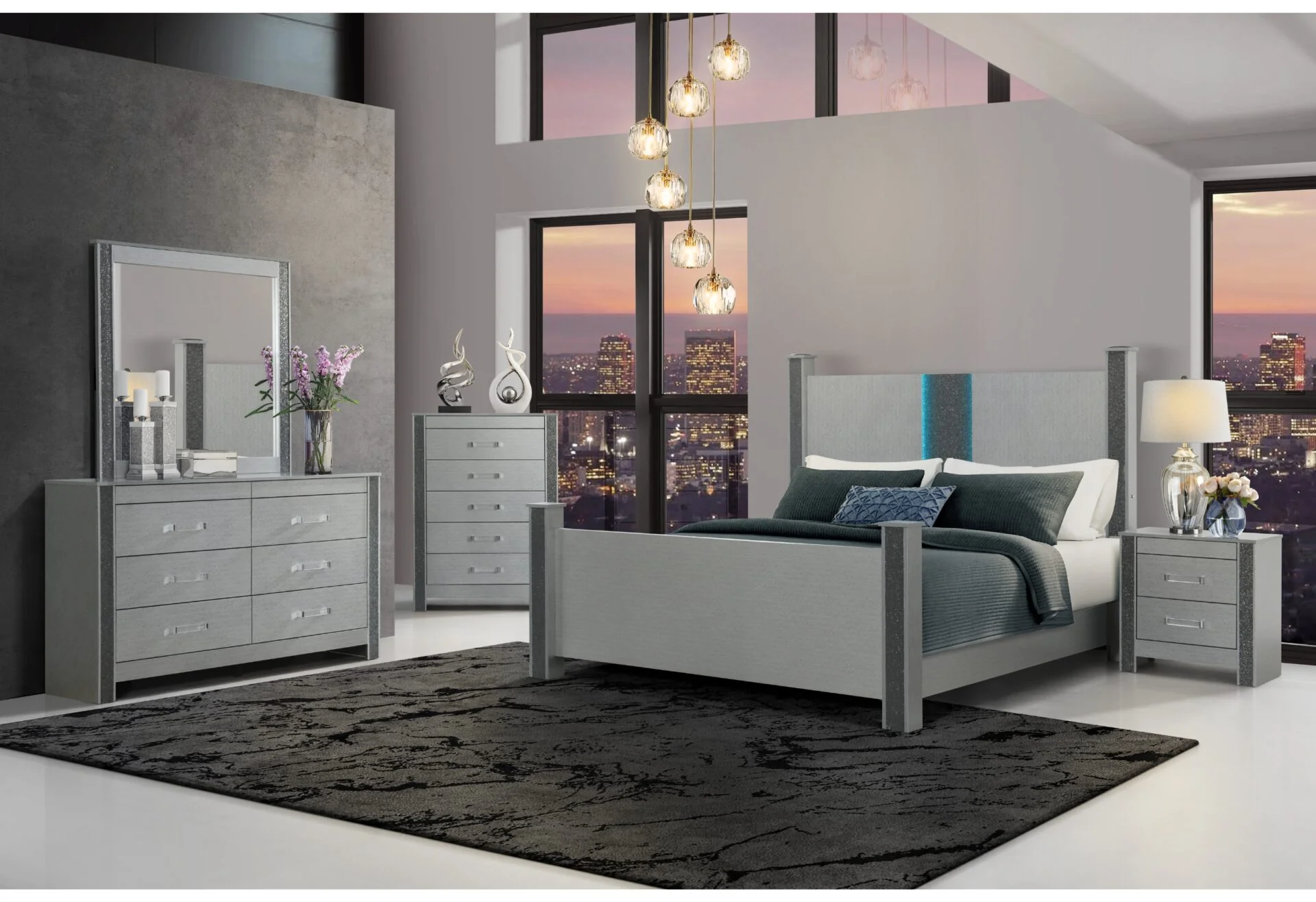 Logan Silver Bed Group With Led And Speakers - Image 2